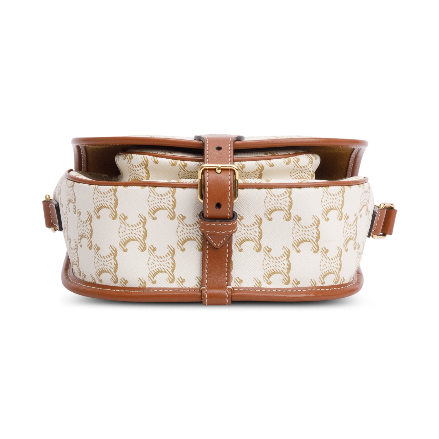 Celine 2021 White Triomphe Canvas and Calfskin Leather Medium Folco Crossbody Bag