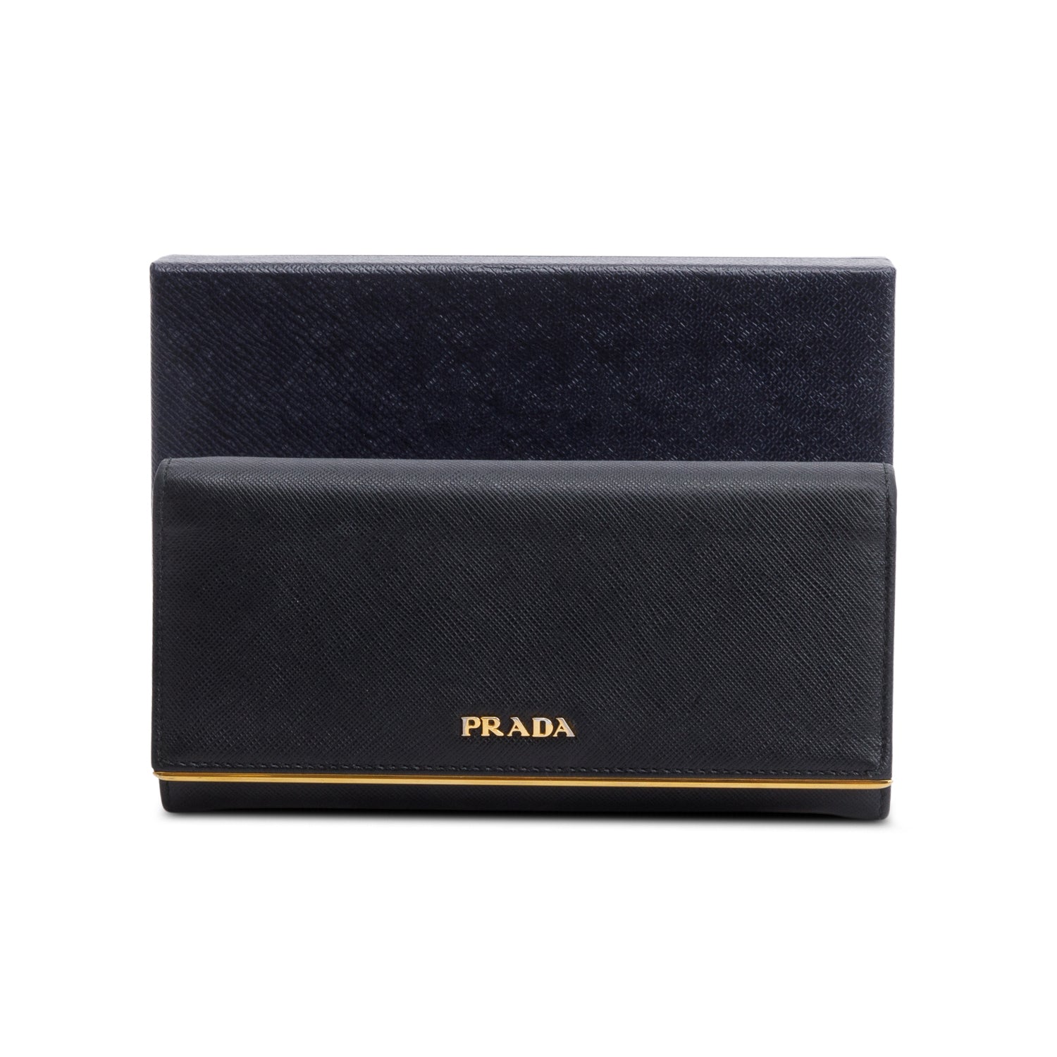 Prada Black Saffiano Metal Continental Wallet w/ Box & Authenticity Card