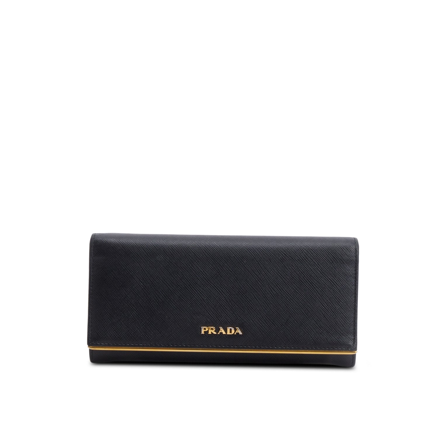 Prada Black Saffiano Metal Continental Wallet w/ Box & Authenticity Card