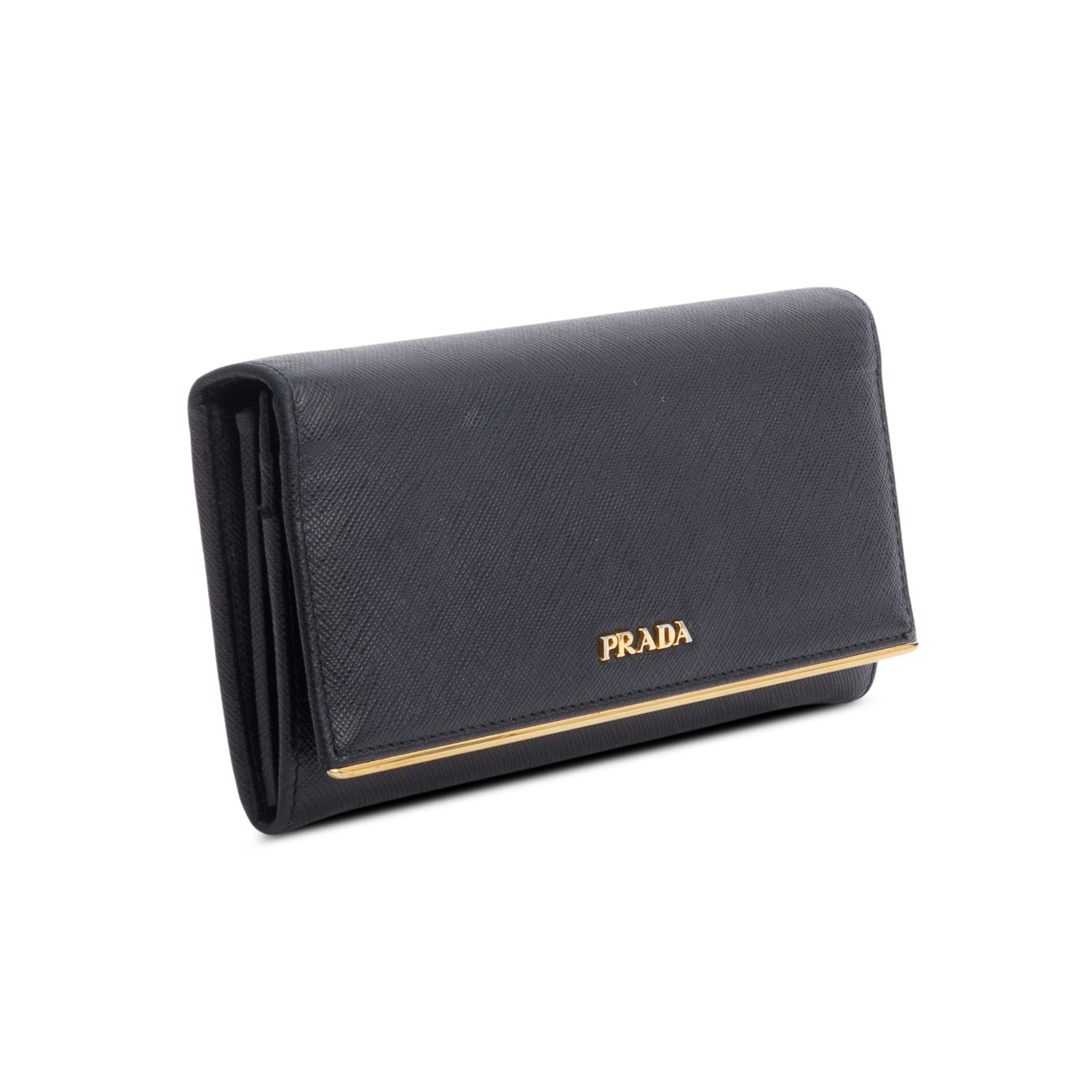 Prada Black Saffiano Metal Continental Wallet w/ Box & Authenticity Card