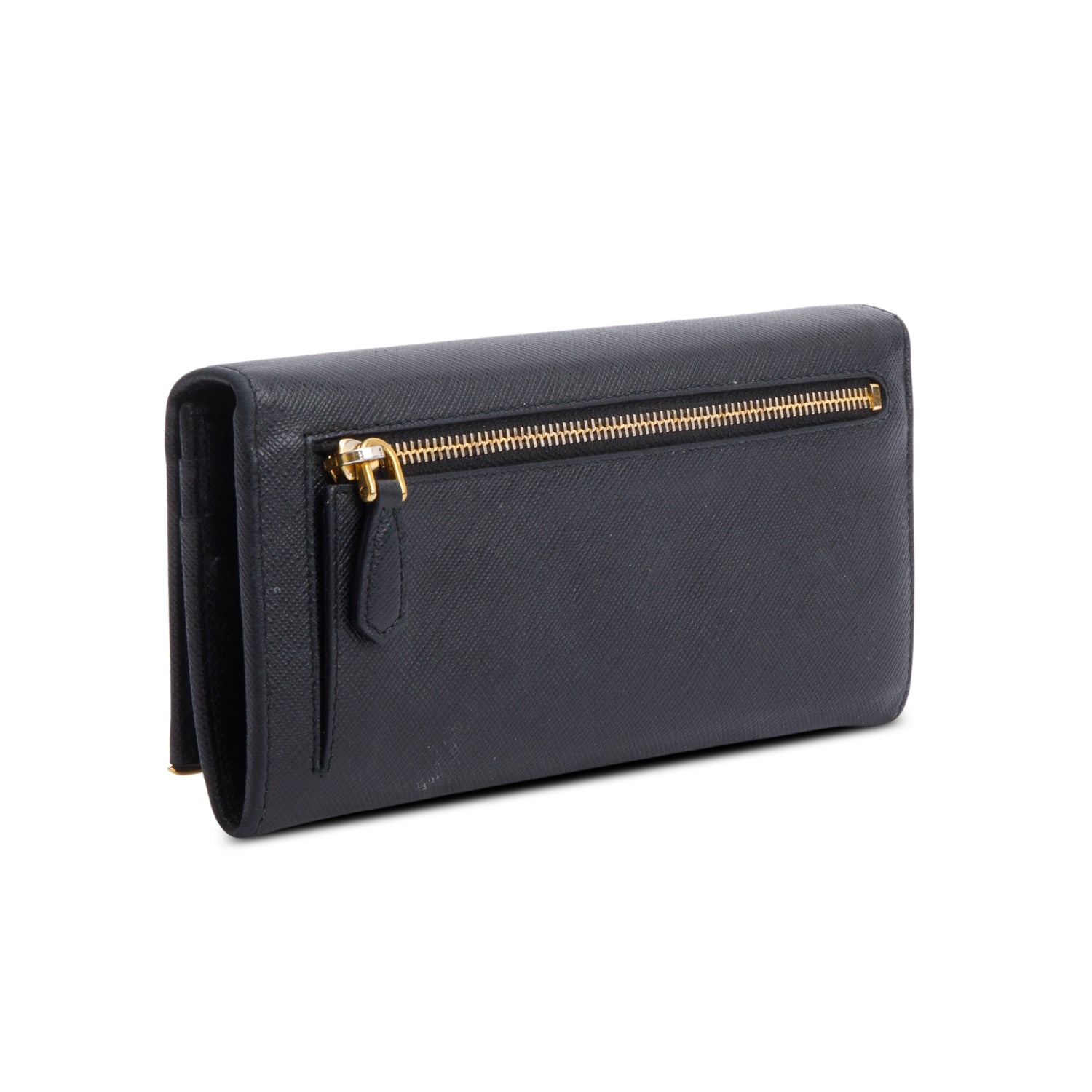 Prada Black Saffiano Metal Continental Wallet w/ Box & Authenticity Card