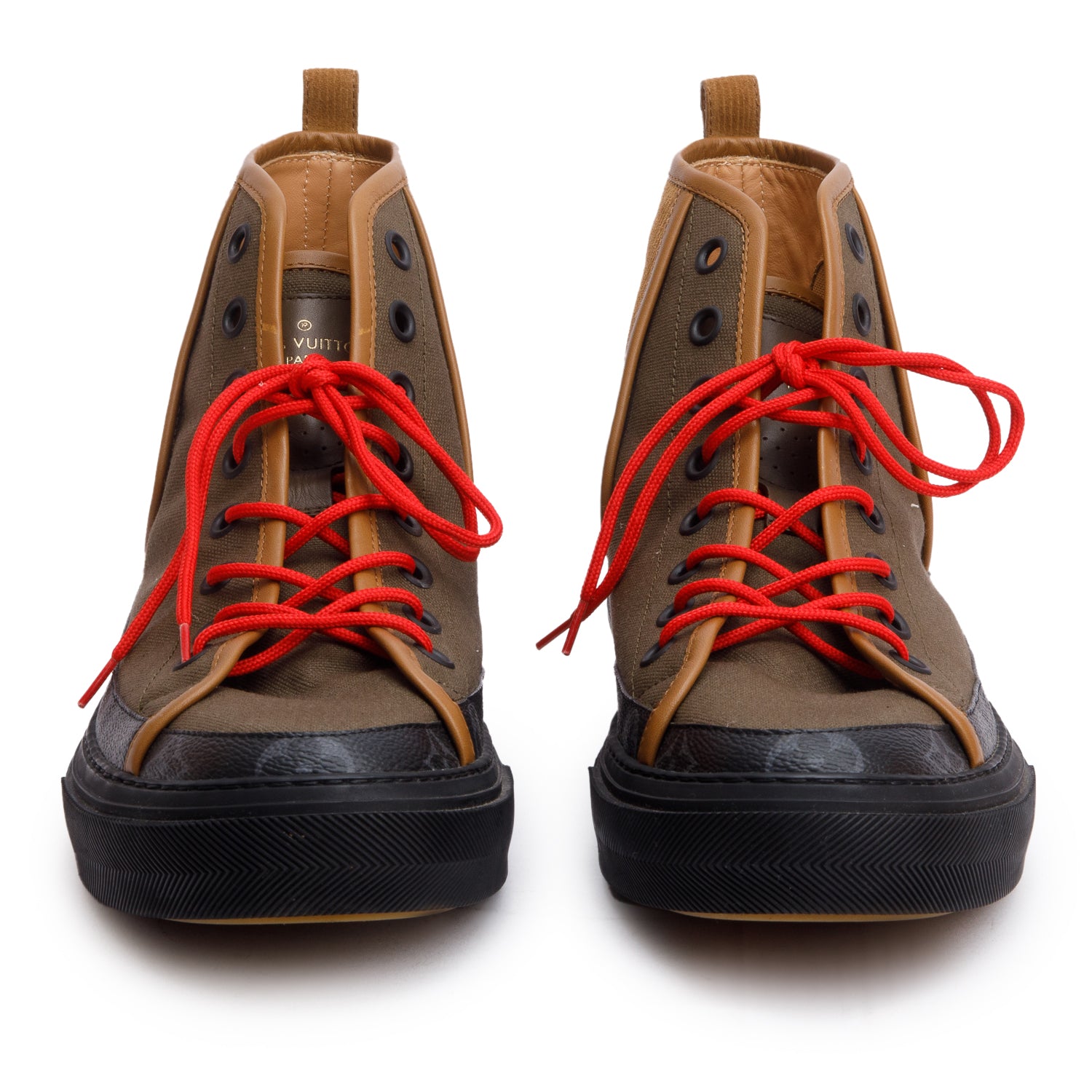 Louis Vuitton Bworn Suede/Fabric Monogram Eclipse Yellow Stone High-Top Sneakers, Size 9 w/ Box