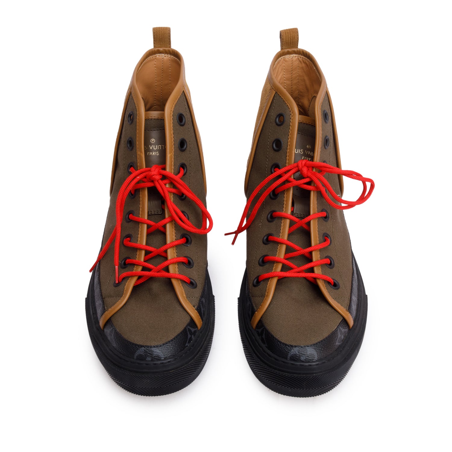 Louis Vuitton Bworn Suede/Fabric Monogram Eclipse Yellow Stone High-Top Sneakers, Size 9 w/ Box