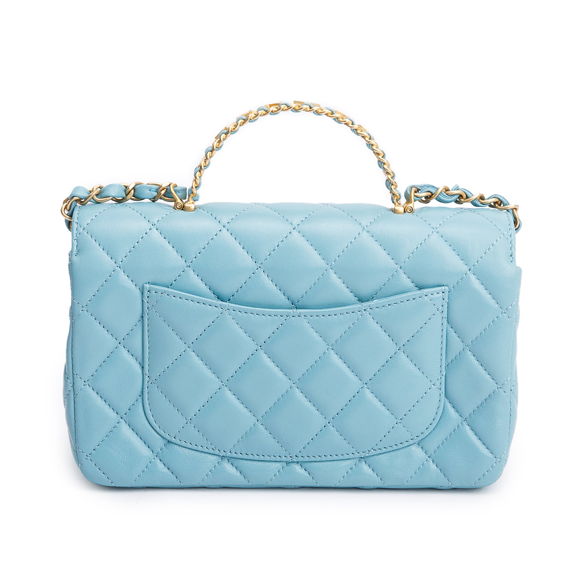 Chanel Turquoise Quilted Lambskin Leather Rectangular Mini Crystal Top Flap Bag w/ Box