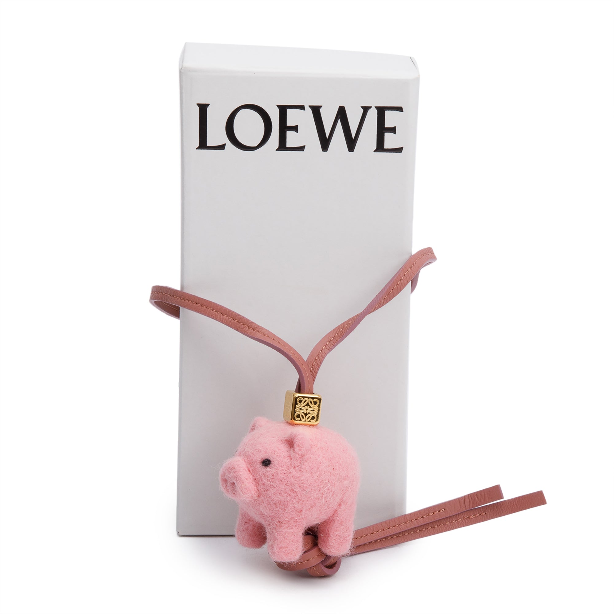 Loewe Pink Calfskin Felt Pig Charm w/ Box
