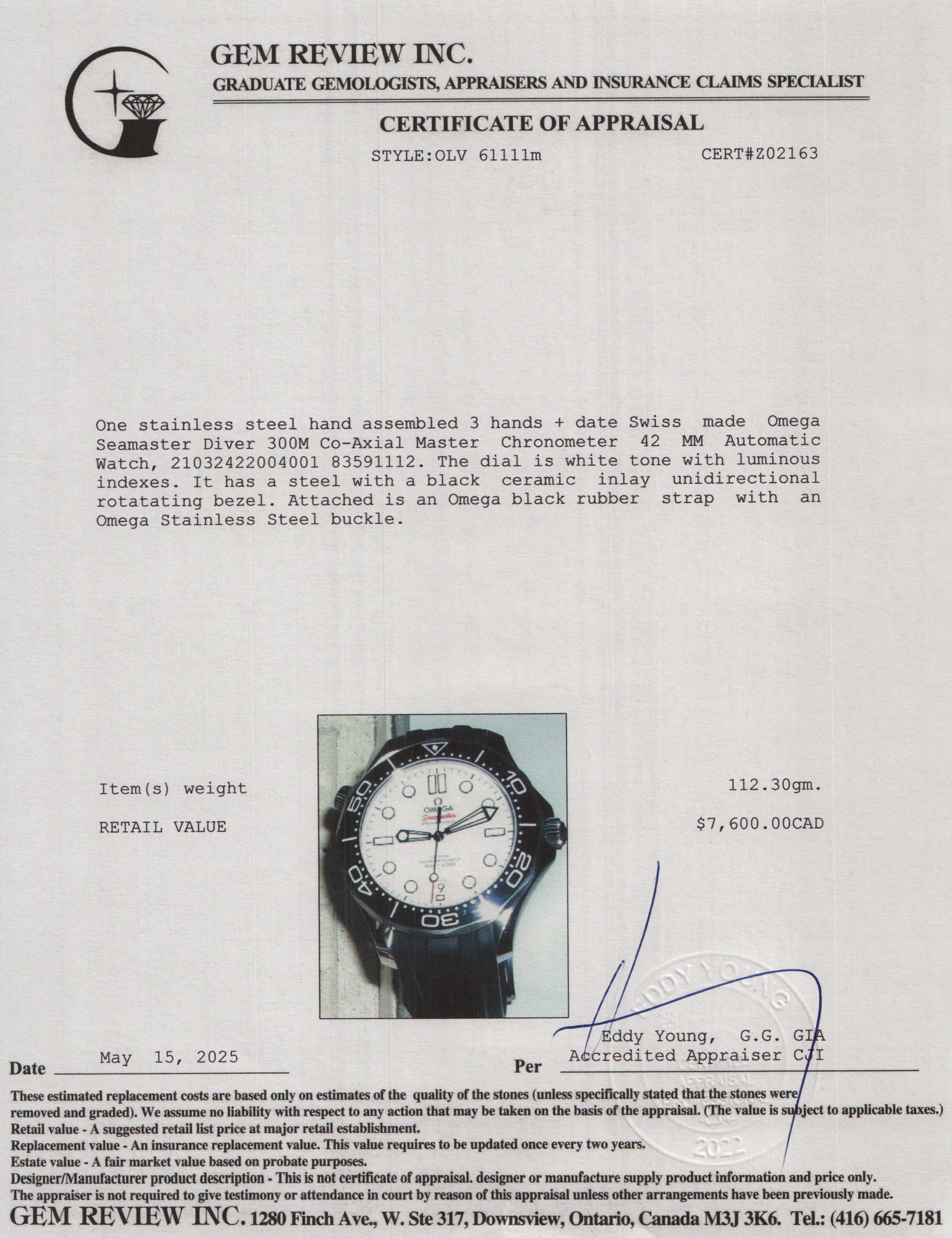 Omega 2023 Stainless Steel Seamaster Diver 300M Co-Axial Master Chronometer 42 MM Automatic Watch White Dial w/ Box & Papers