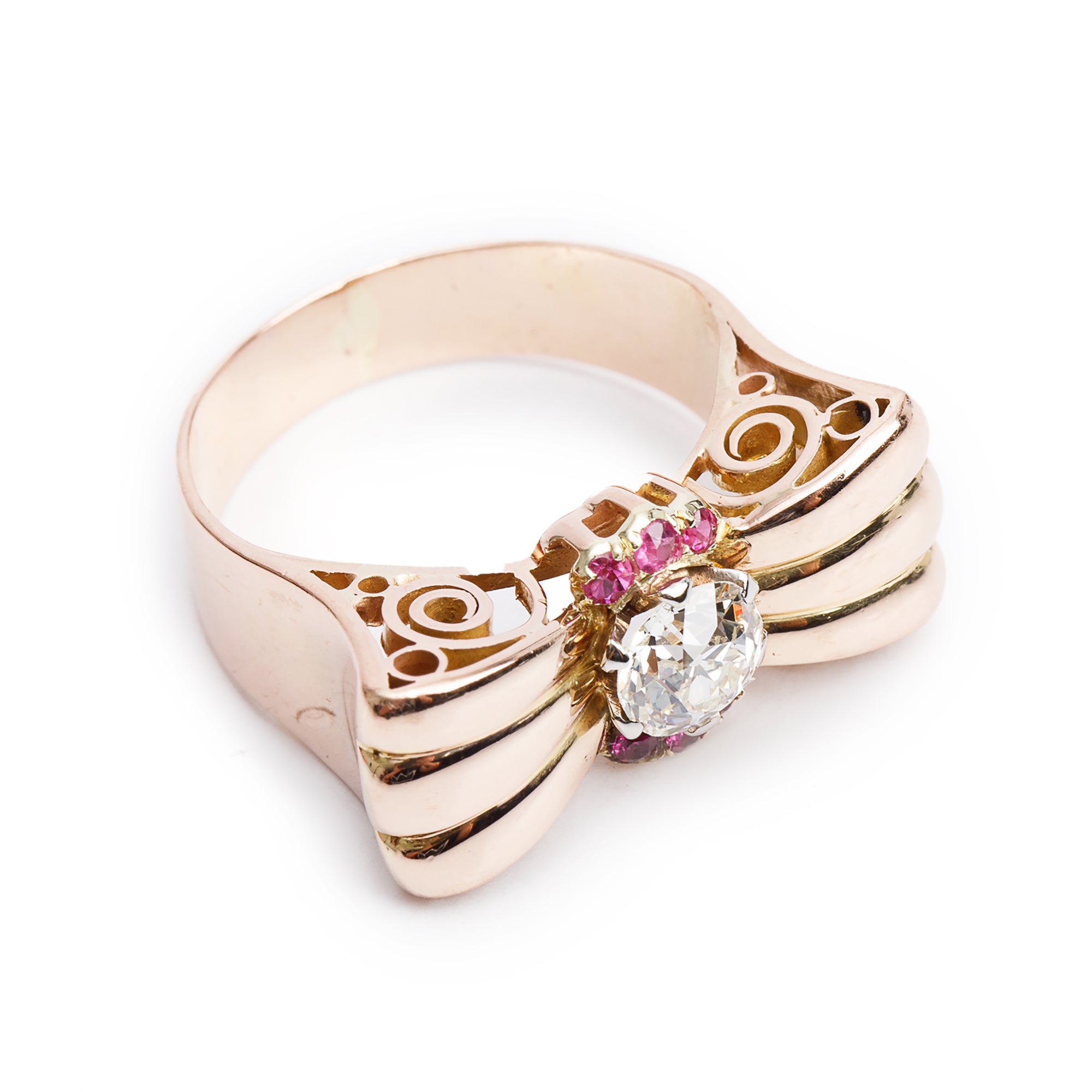 14k Rose Gold Ruby and Diamond Ring, Size 6.5