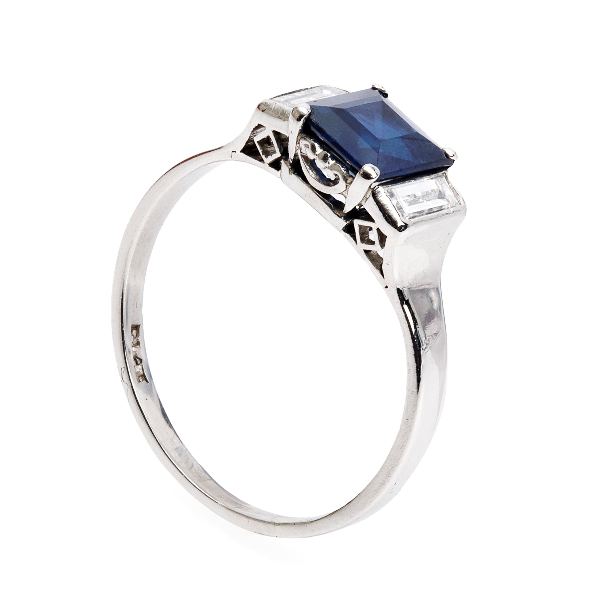 Platinum Blue Sapphire & Diamond Ring, Size 5.25