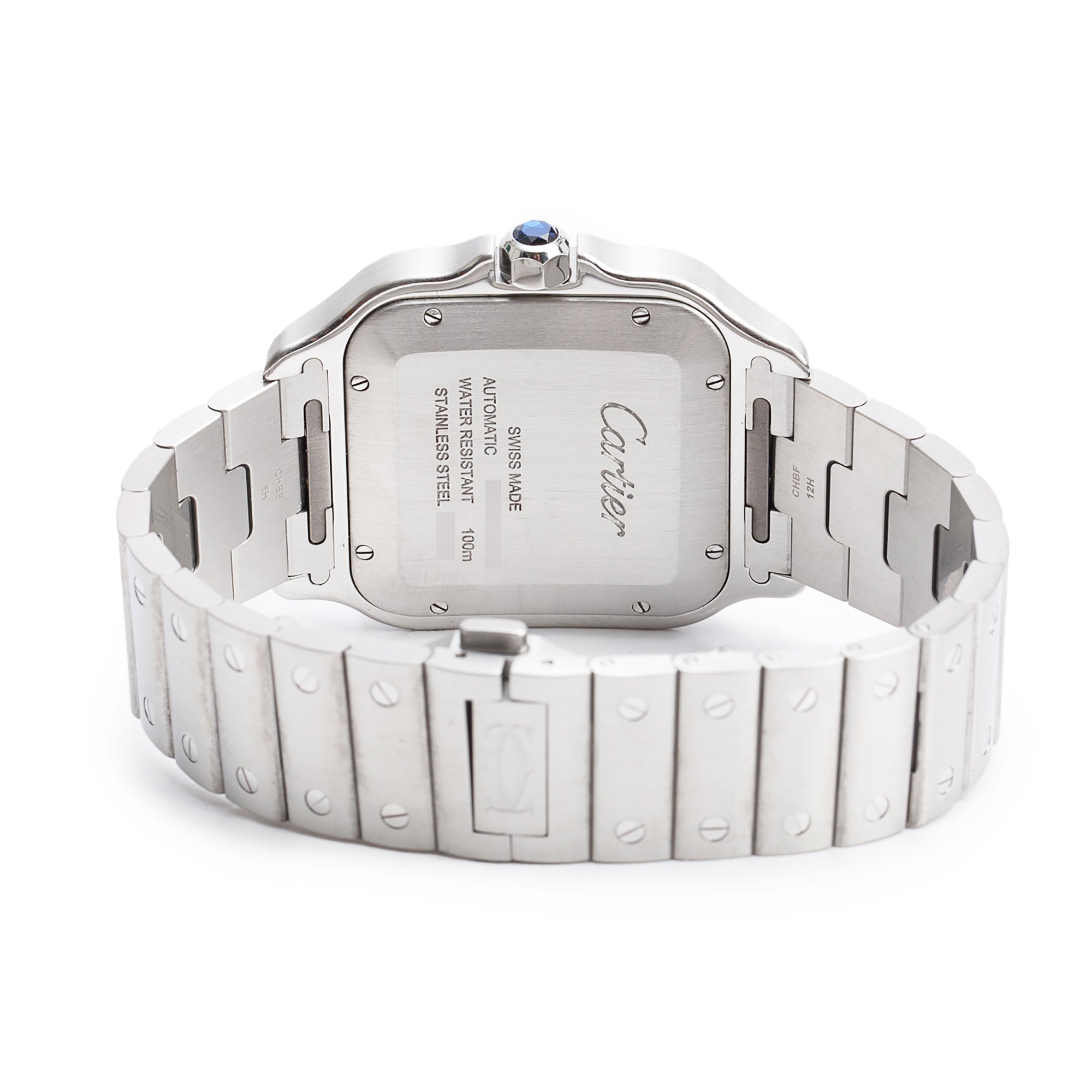 Cartier 2022 Stainless Steel Santos de Cartier Blue Dial Automatic Watch, Large Model 4072 w/ Box, Papers & Extra Strap