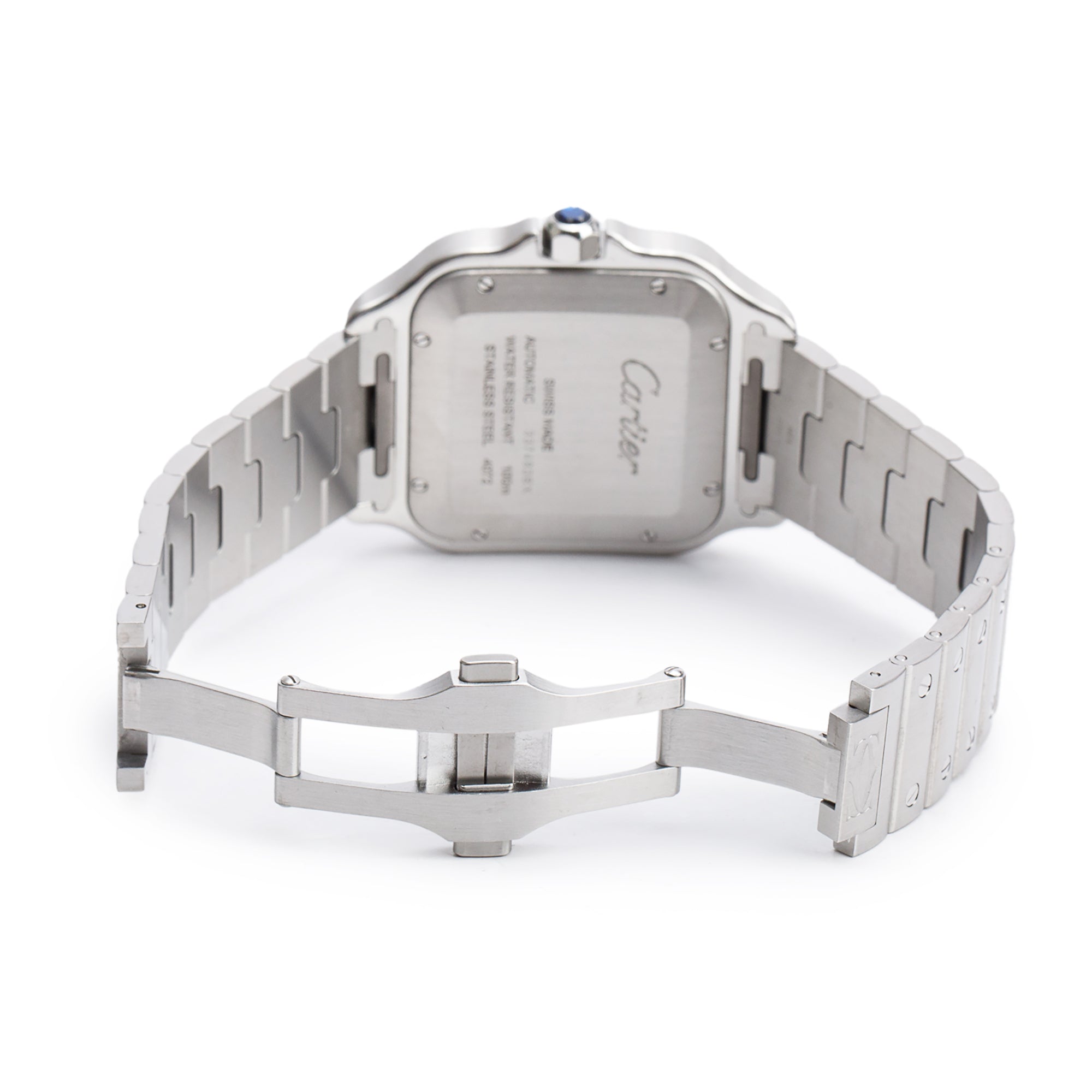 Cartier 2022 Stainless Steel Santos de Cartier Blue Dial Automatic Watch, Large Model 4072 w/ Box, Papers & Extra Strap