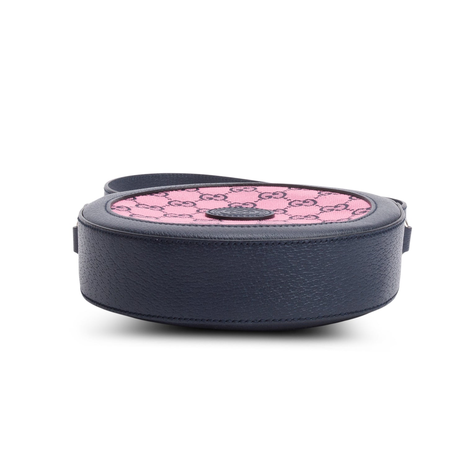 Gucci Pink GG Canvas Navy Leather Mini Round Crossbody Bag