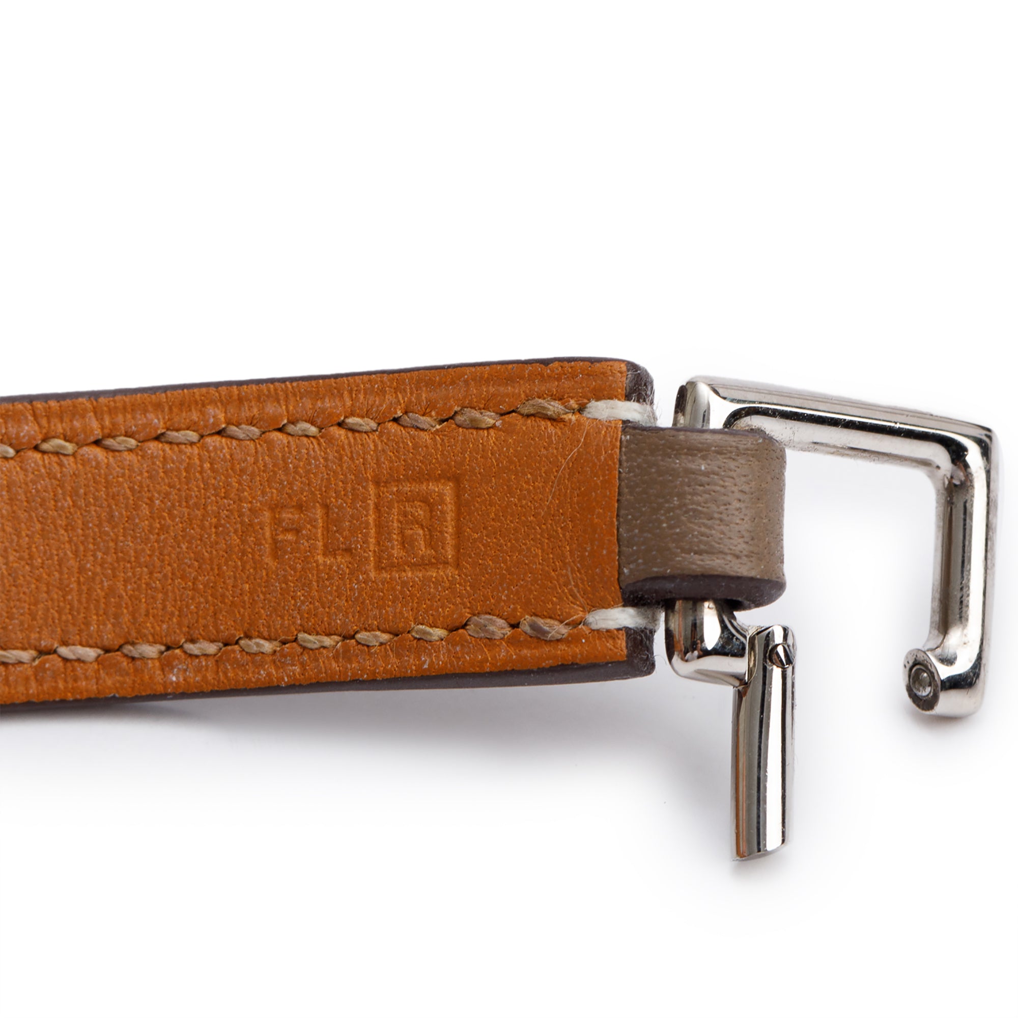 Hermes Palladium Plated Rivale Double Tour Etoupe Leather Bracelet, Size S