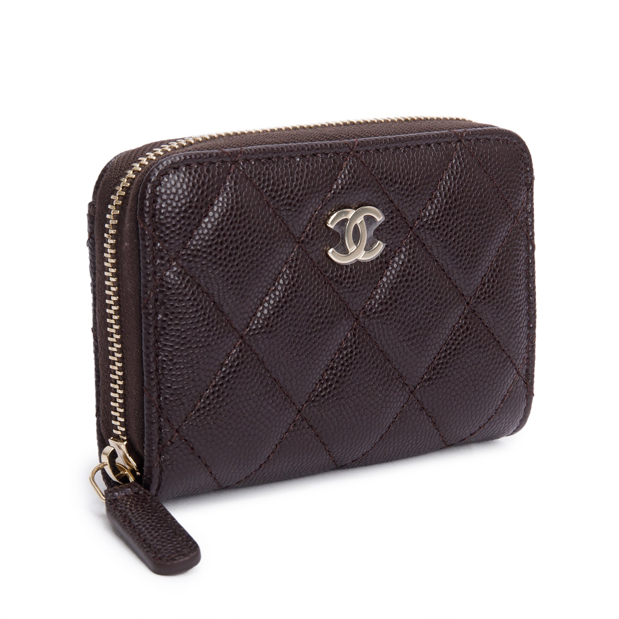 Chanel Brown Caviar Leather Classic Zipped Coin Purse w/ Box