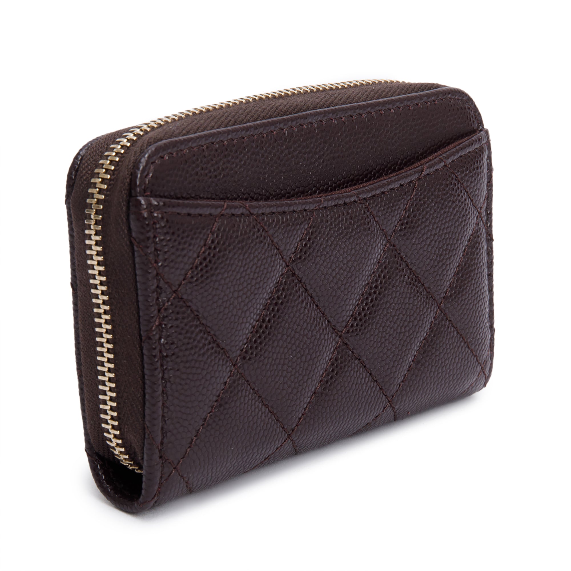 Chanel Brown Caviar Leather Classic Zipped Coin Purse w/ Box