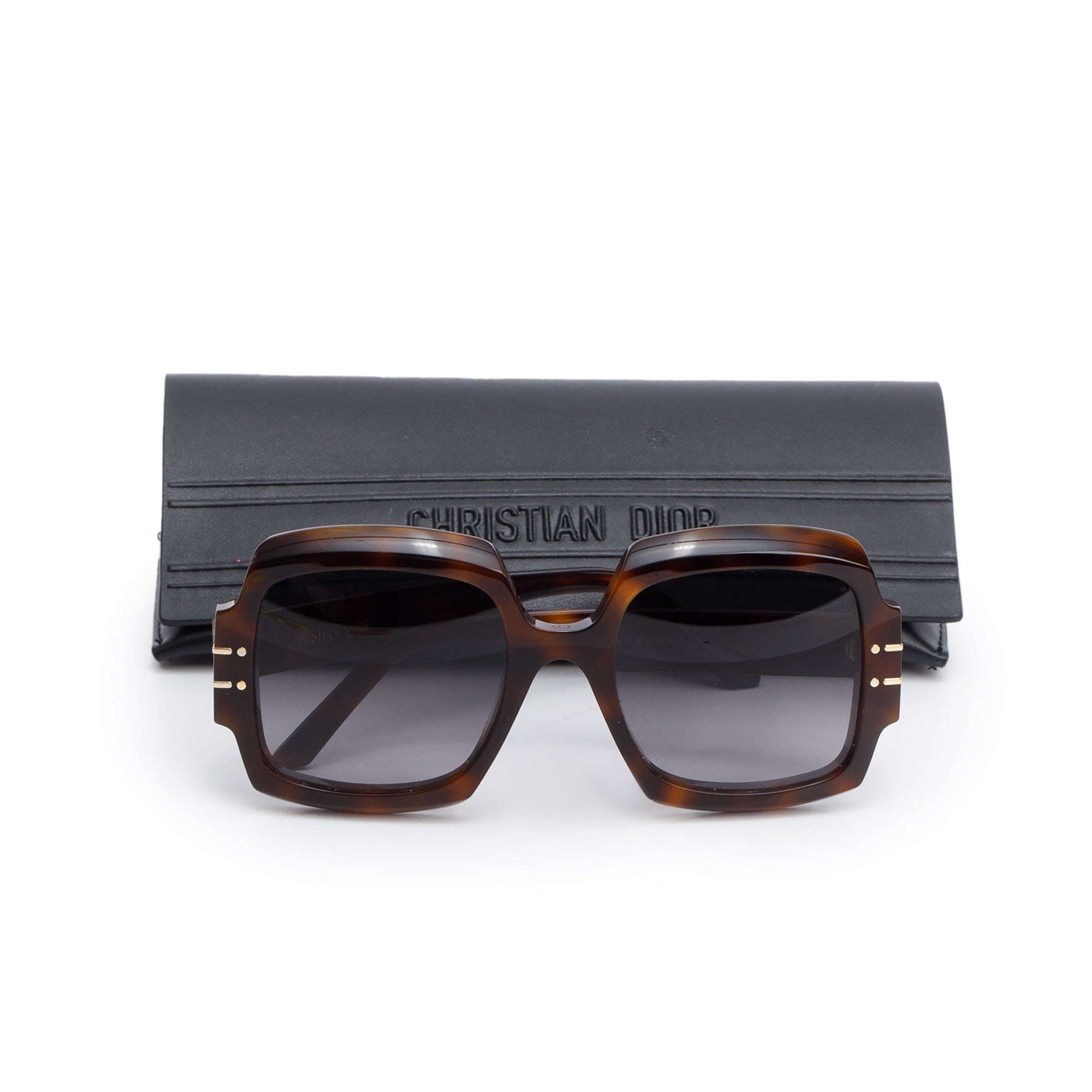 Christian Dior Brown Tortoise Acetate DiorSignature S1U Oversized Sunglasses w/ Case
