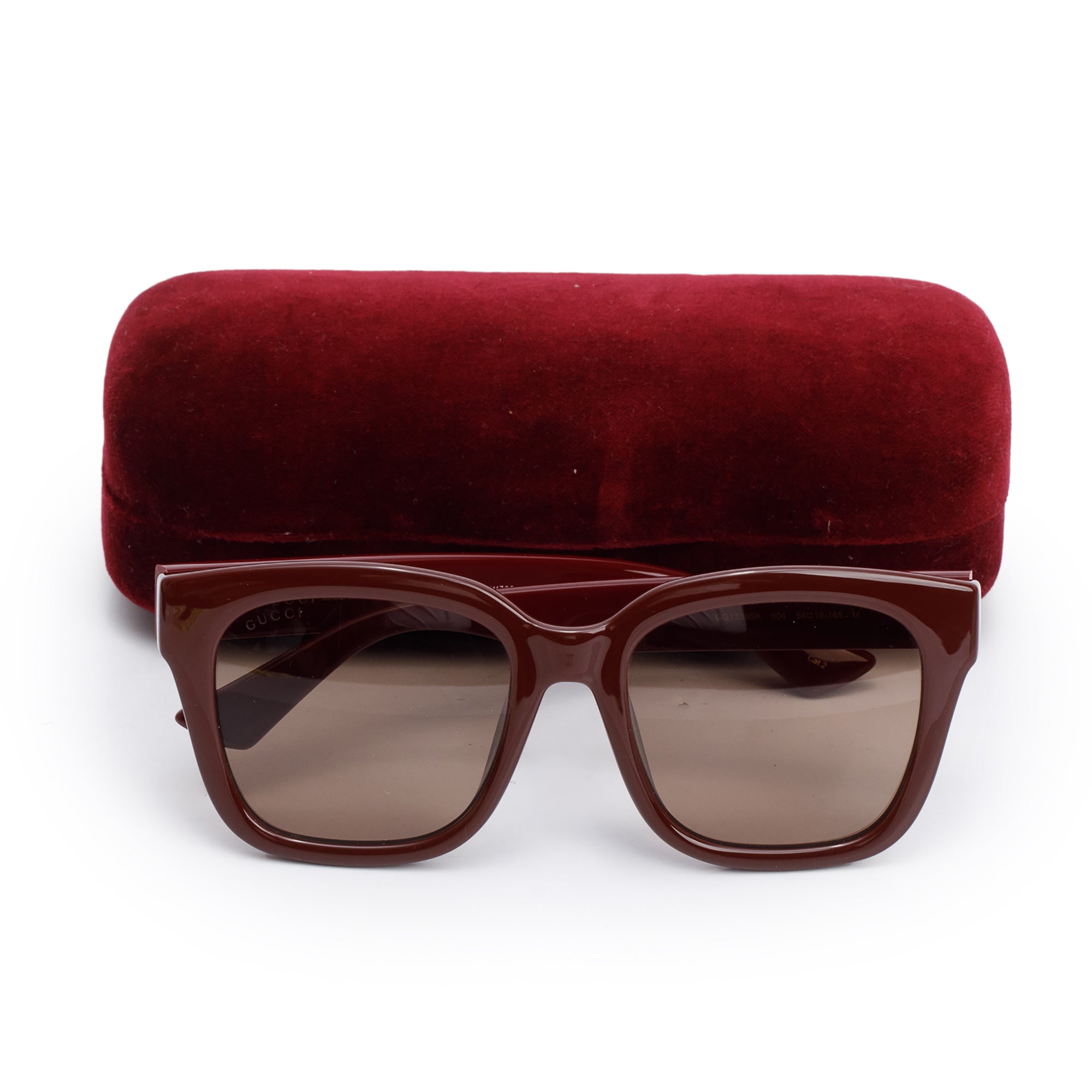 Gucci GG1338SK Burgundy Acetate Interlocking G Accent Oversize Square Sunglasses w/ Case