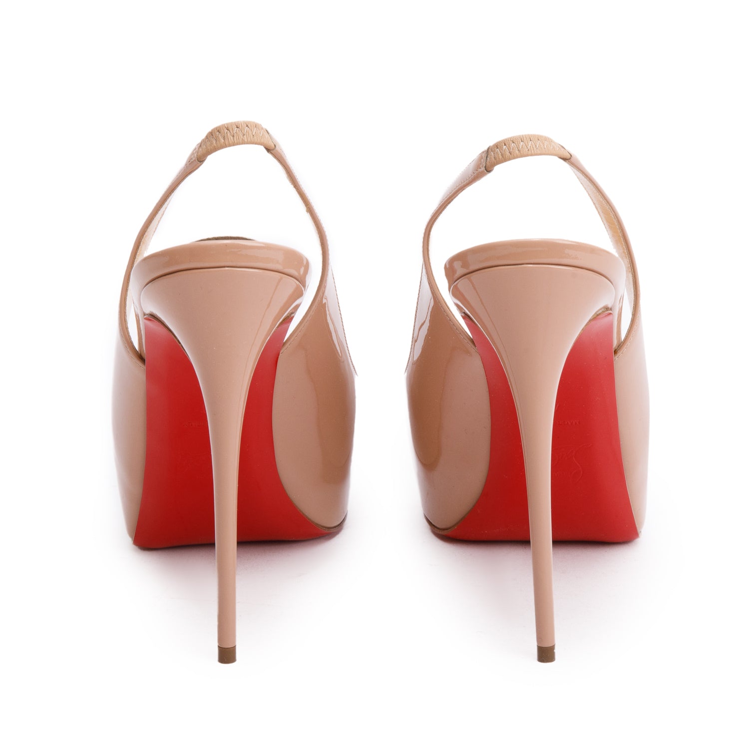 Christian Louboutin Beige Patent Leather Georgette Slingback Pumps, Size 39 w/ Box