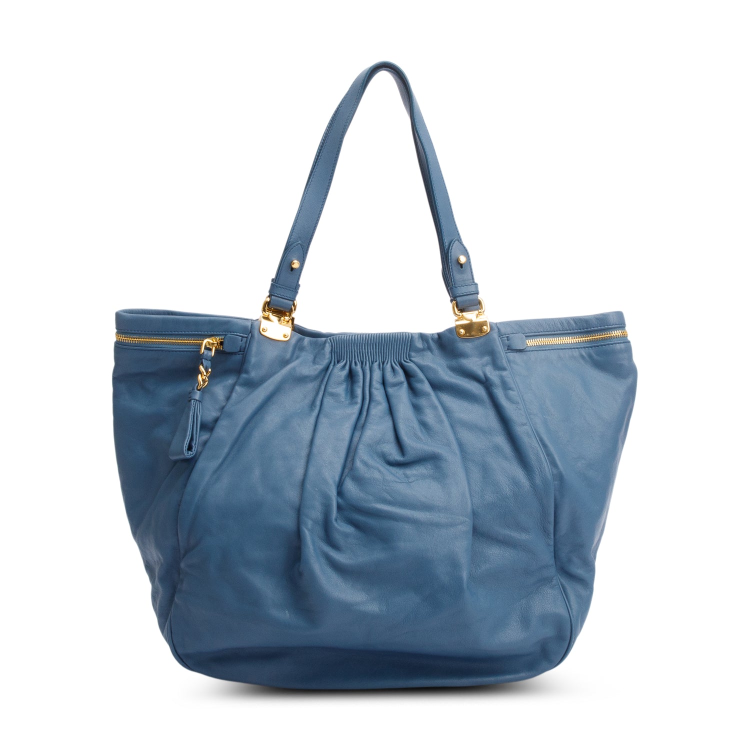 Miu Miu Blue Nappa Leather Side Pocket Shoulder Bag