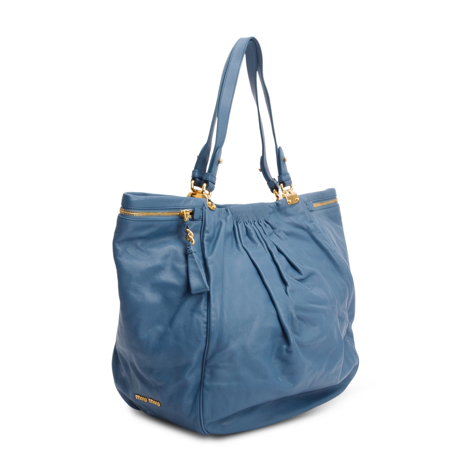 Miu Miu Blue Nappa Leather Side Pocket Shoulder Bag