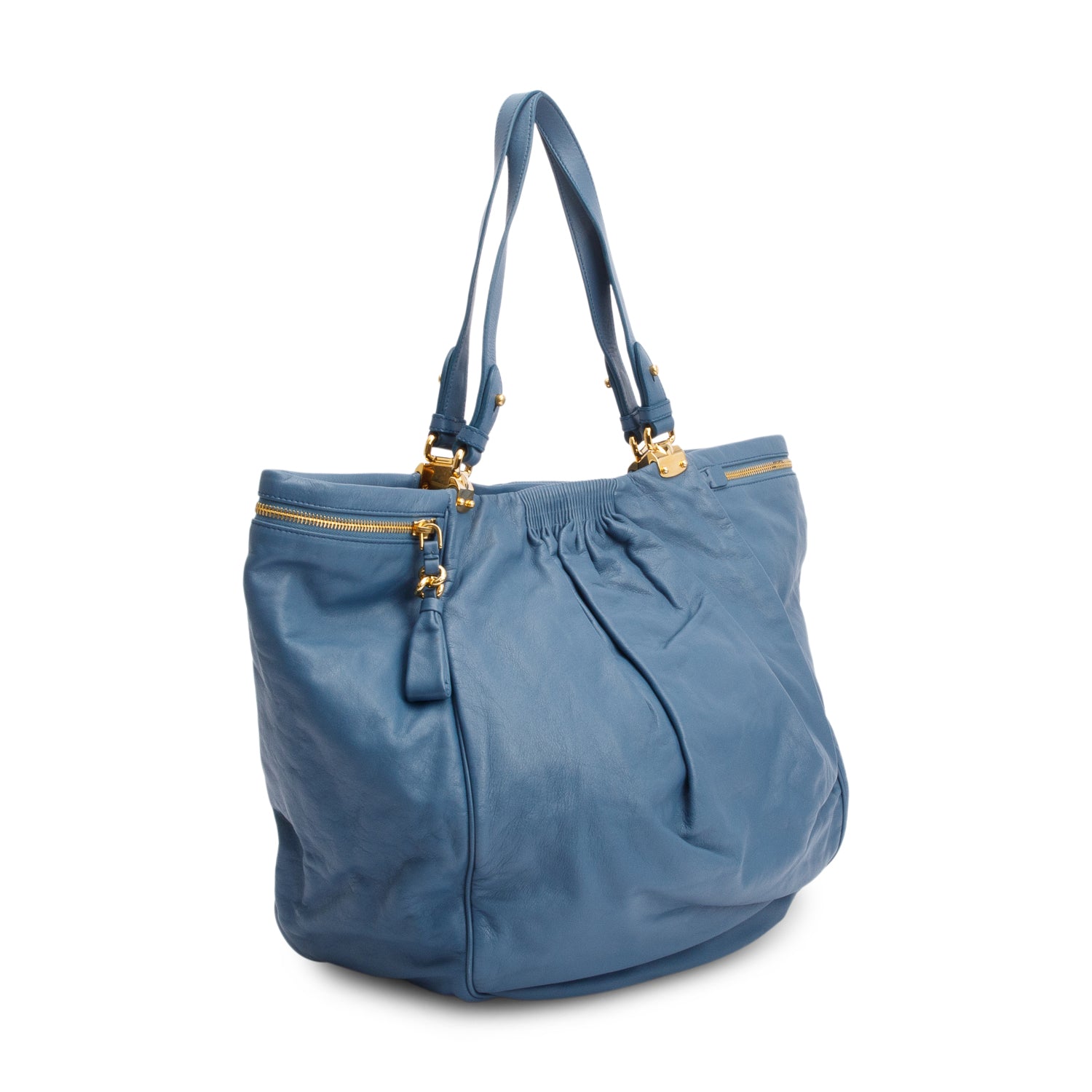 Miu Miu Blue Nappa Leather Side Pocket Shoulder Bag