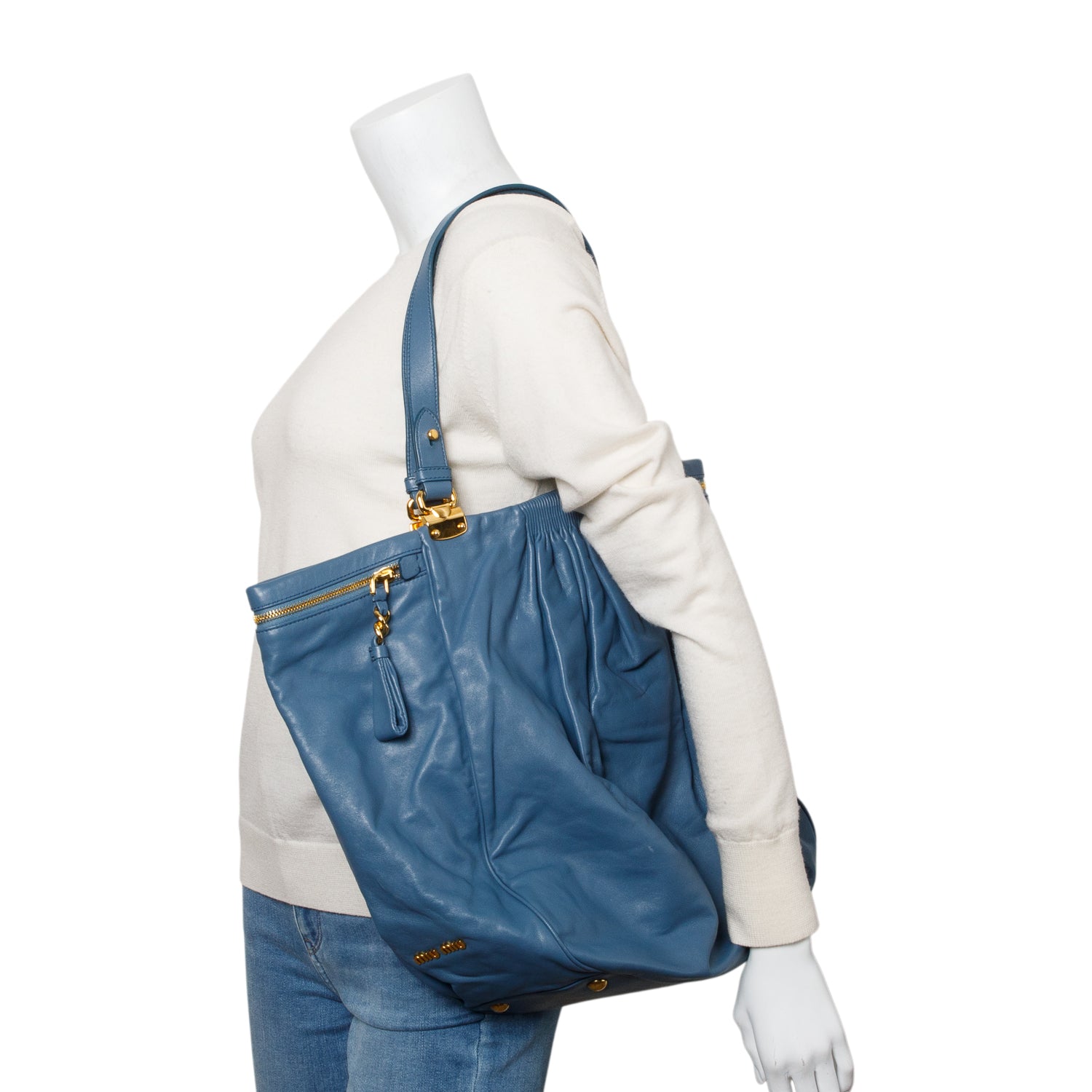 Miu Miu Blue Nappa Leather Side Pocket Shoulder Bag