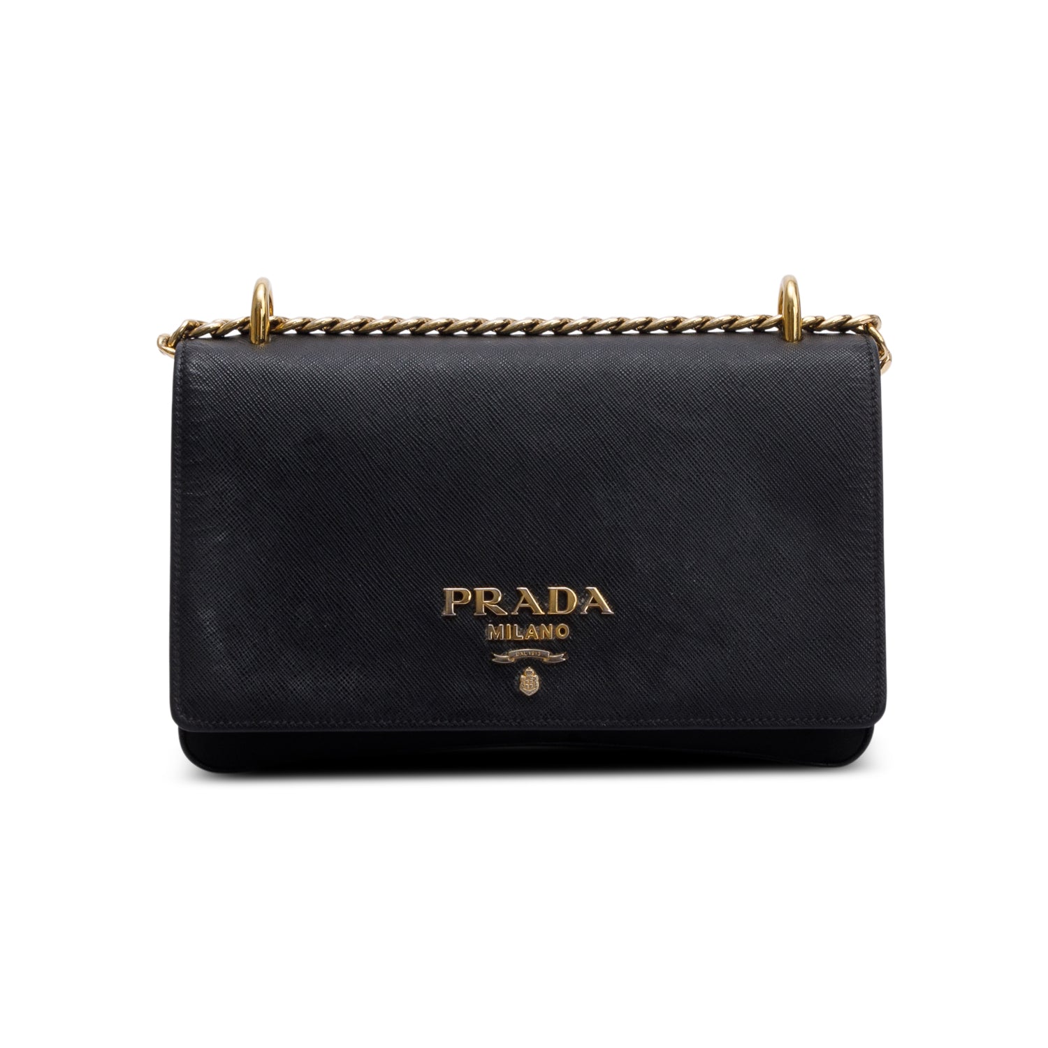 Prada Black Saffiano Lux Tessuto Nylon Flap Chain Crossbody Bag