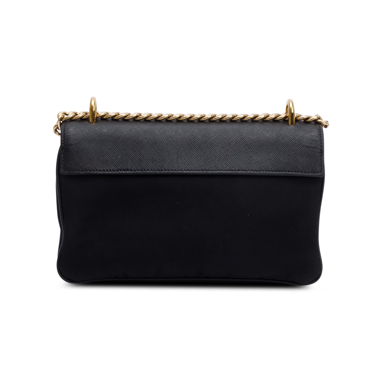 Prada Black Saffiano Lux Tessuto Nylon Flap Chain Crossbody Bag