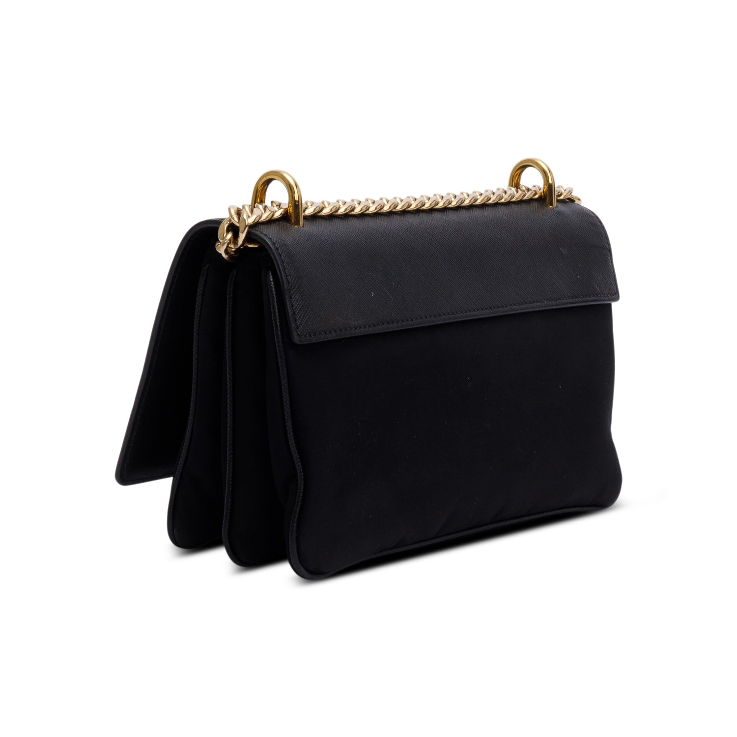 Prada Black Saffiano Lux Tessuto Nylon Flap Chain Crossbody Bag