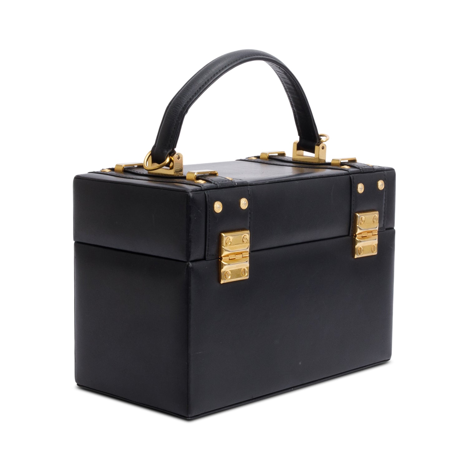 Versace Black Calfskin Leather Sunburst Vanity Train Case w/ Strap