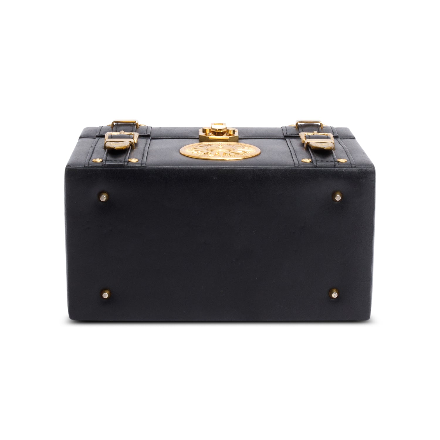 Versace Black Calfskin Leather Sunburst Vanity Train Case w/ Strap