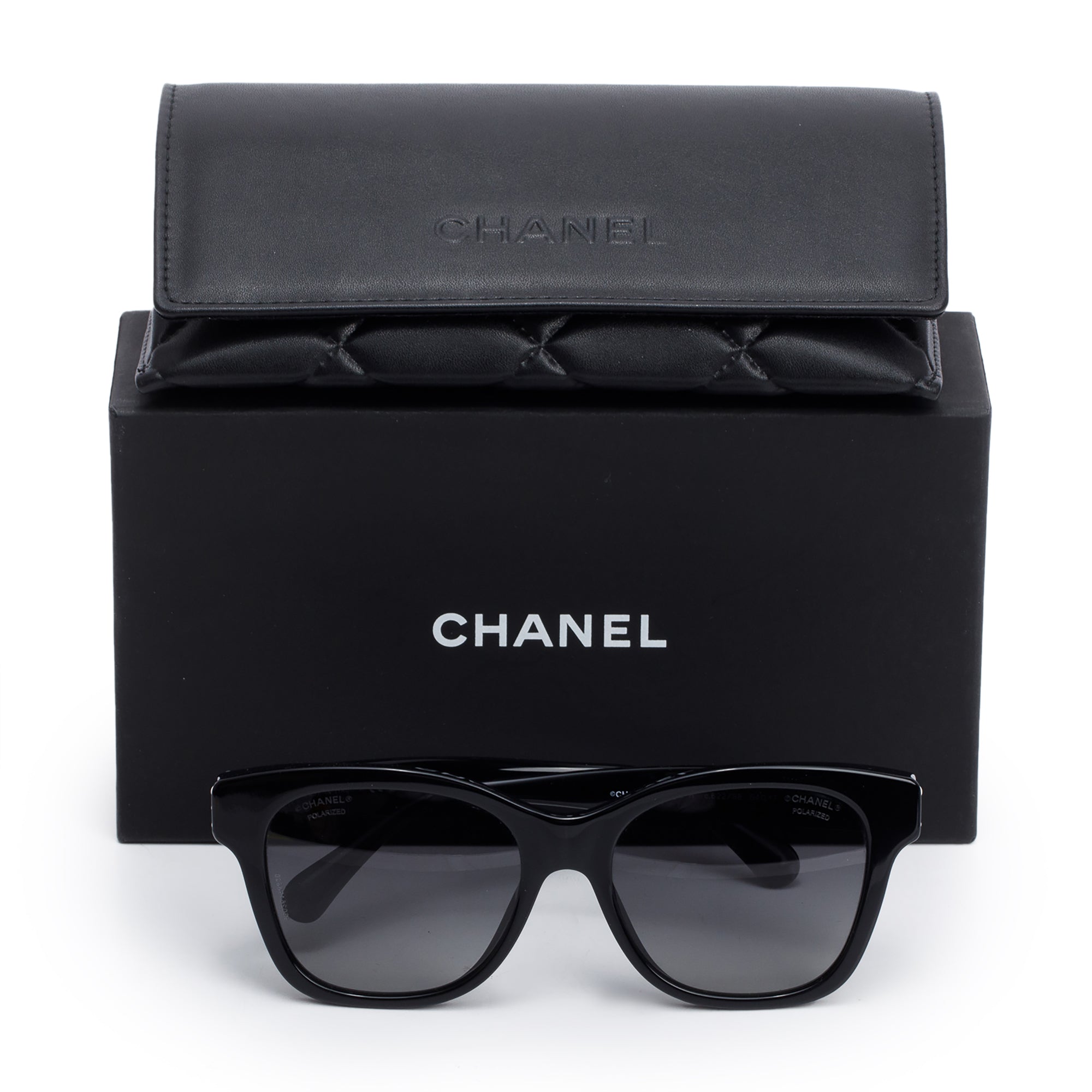 Chanel 5482-H  Black Acetate CC Faux Pearl Square Sunglasses w/ Box & Case