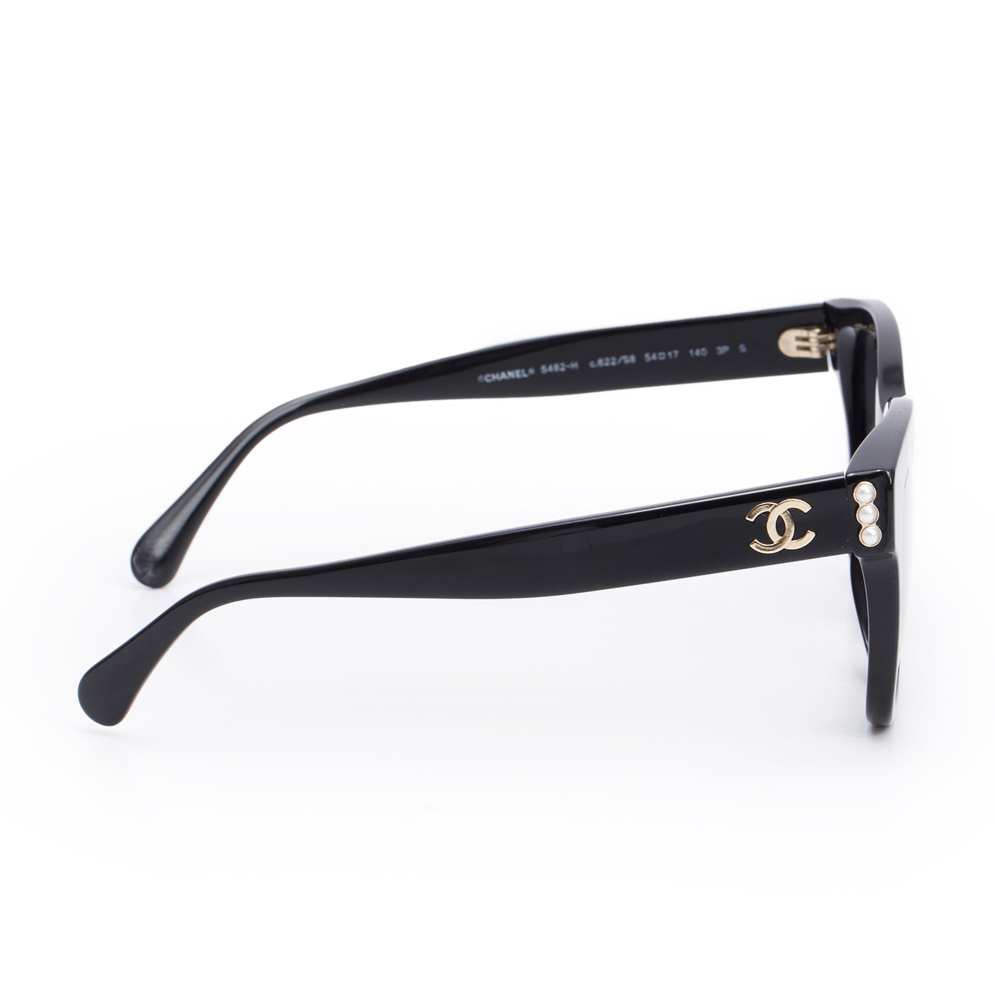 Chanel 5482-H  Black Acetate CC Faux Pearl Square Sunglasses w/ Box & Case