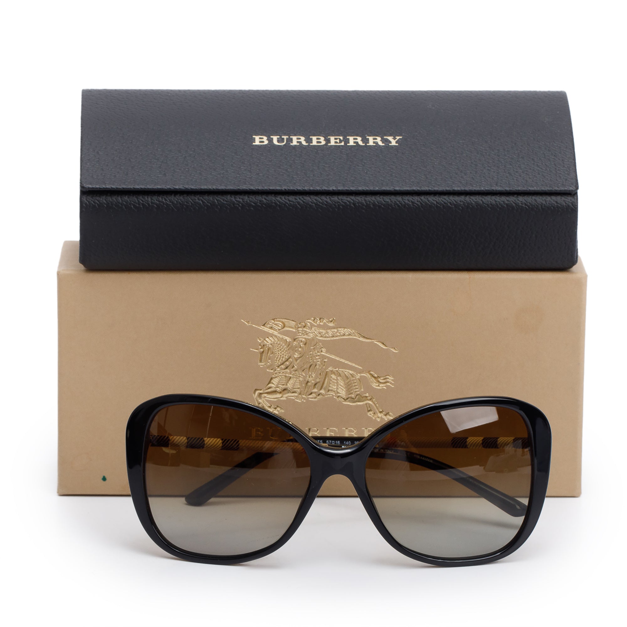 Burberry B 4235-Q Brown Acetate Check Trim Square Sunglasses w/ Box & Case