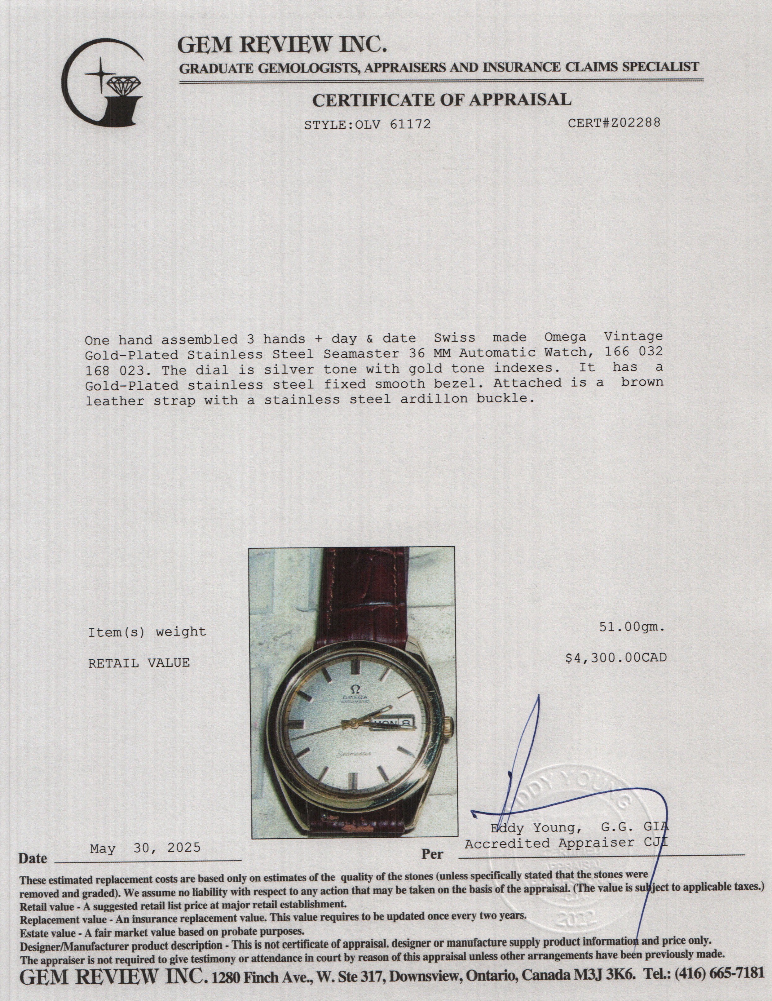 Omega Vintage Gold-Plated Stainless Steel Seamaster Day Date 36 MM Automatic Watch