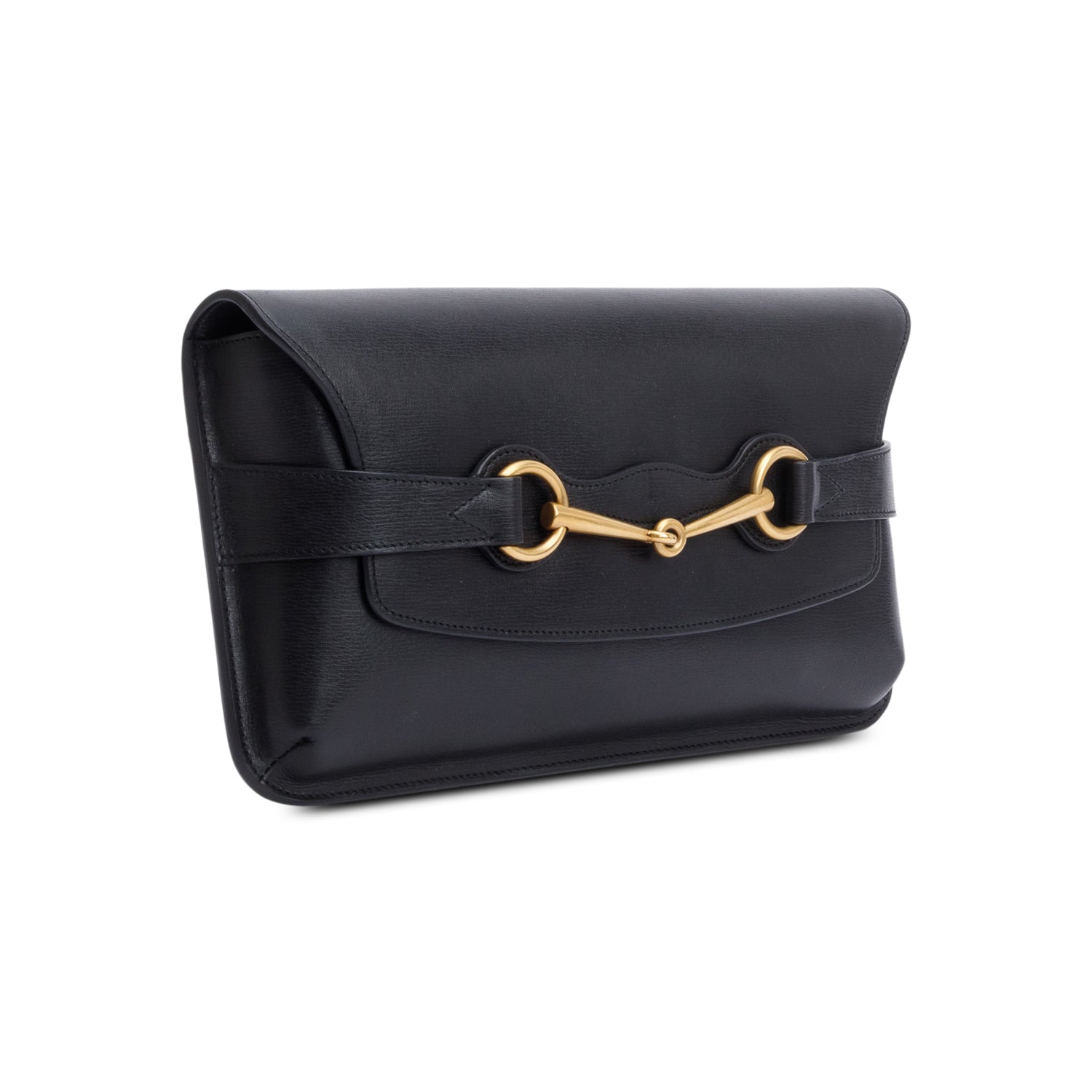 Gucci Black Leather Large Bright Brit Clutch Bag