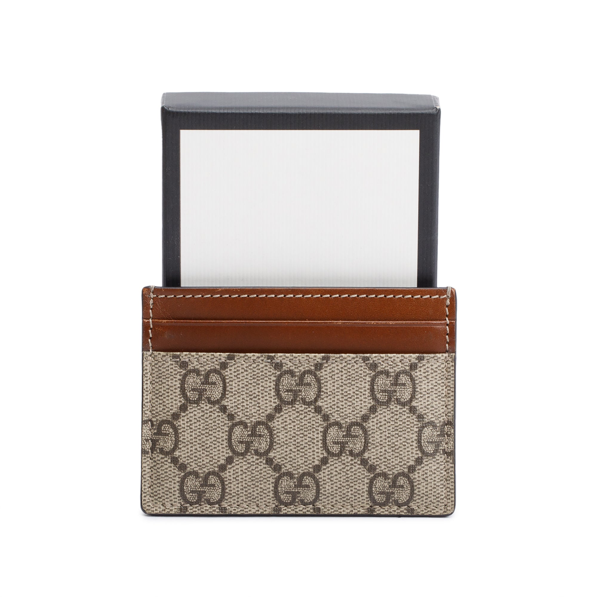 Gucci Brown Calfskin Leather GG Supreme Ophidia Card Holder w/ Box