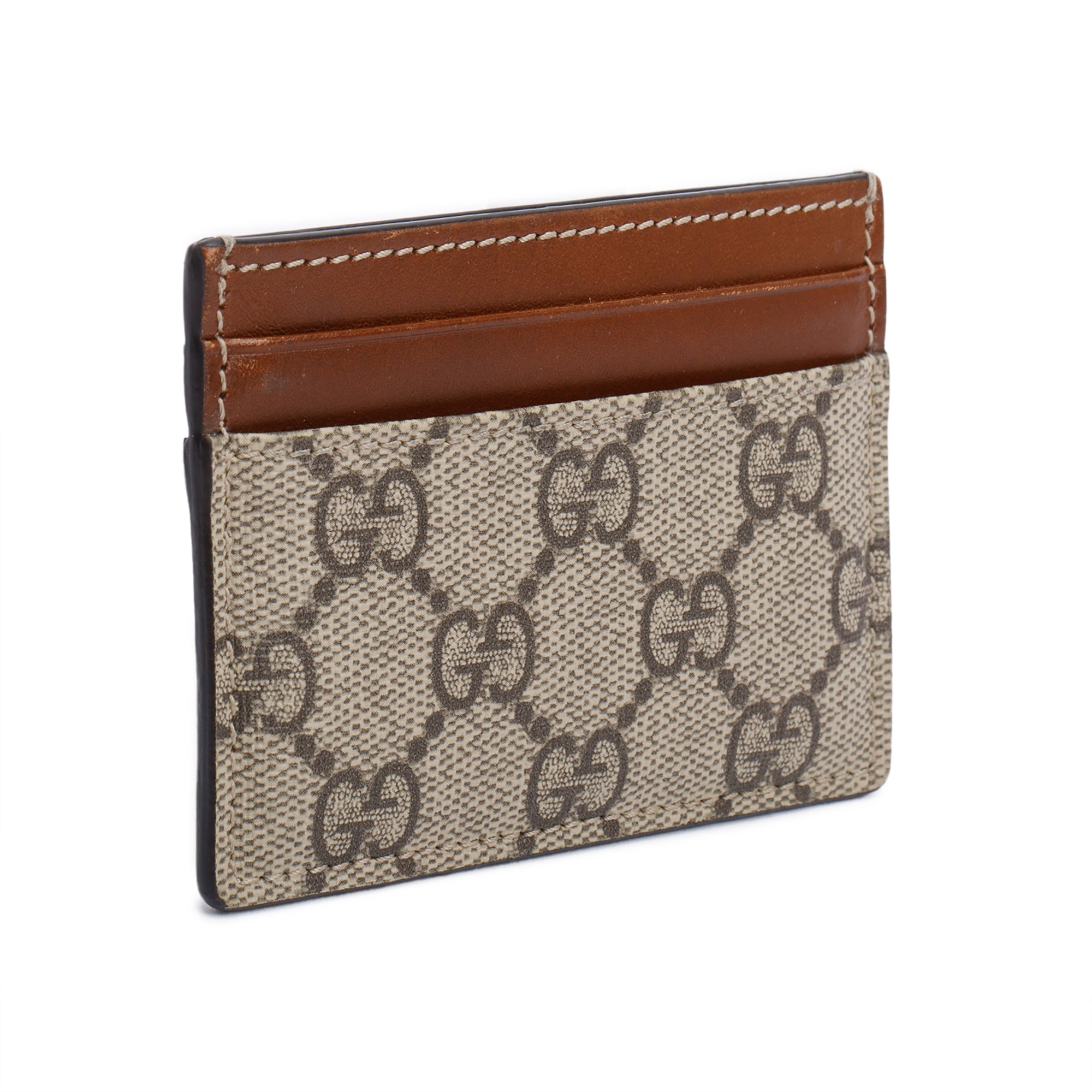 Gucci Brown Calfskin Leather GG Supreme Ophidia Card Holder w/ Box