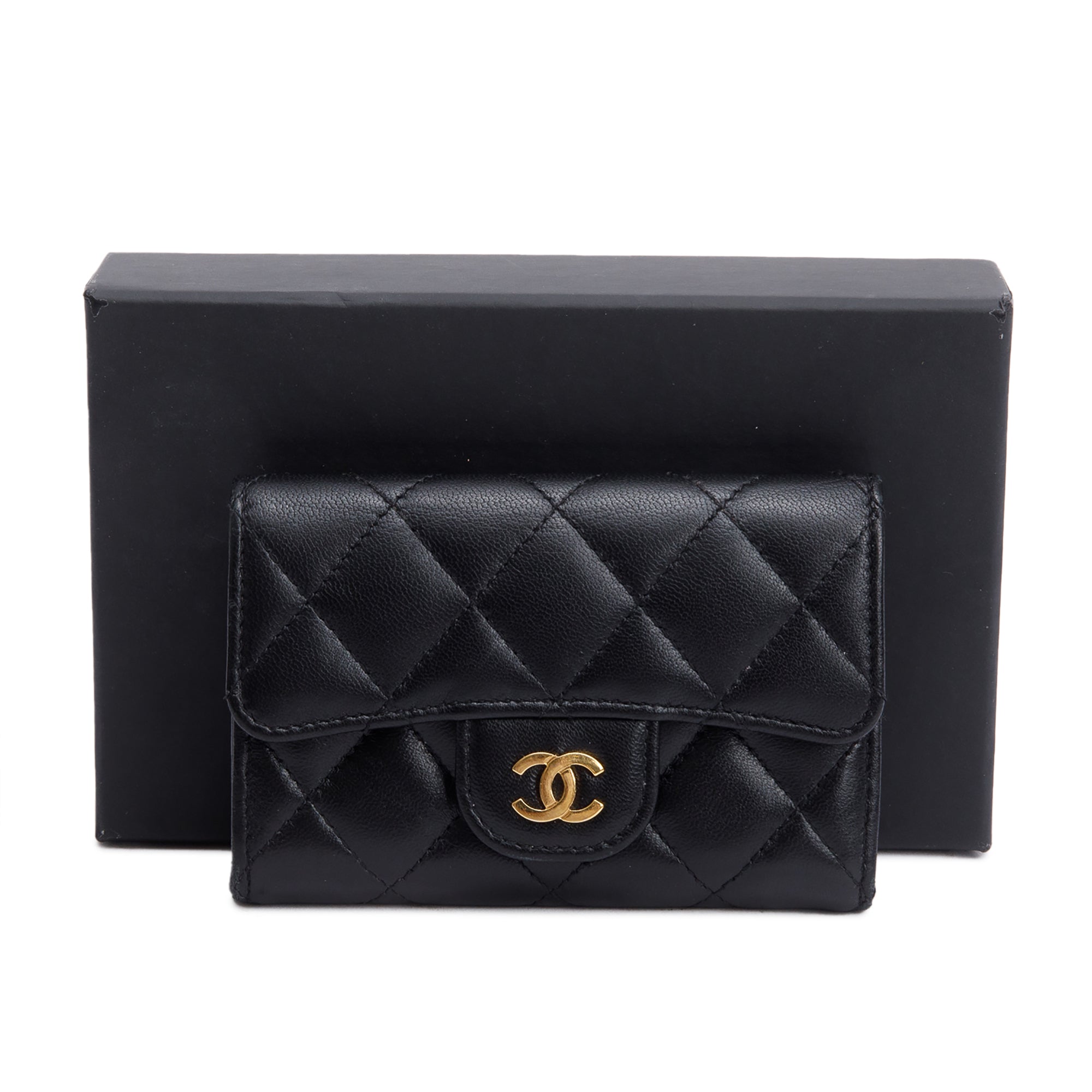Chanel 2021 Black Quilted Lambskin Leather Classic Flap Card Holder w/ Box & Authenticity Card