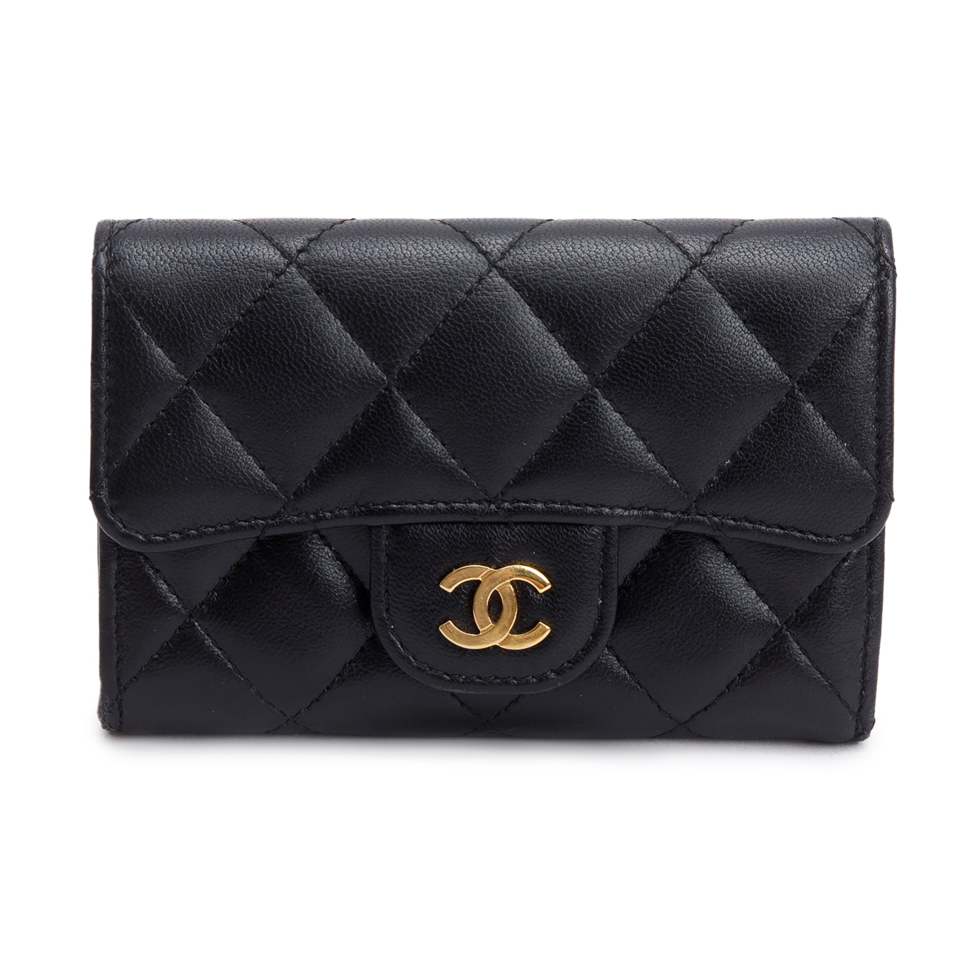 Chanel 2021 Black Quilted Lambskin Leather Classic Flap Card Holder w/ Box & Authenticity Card