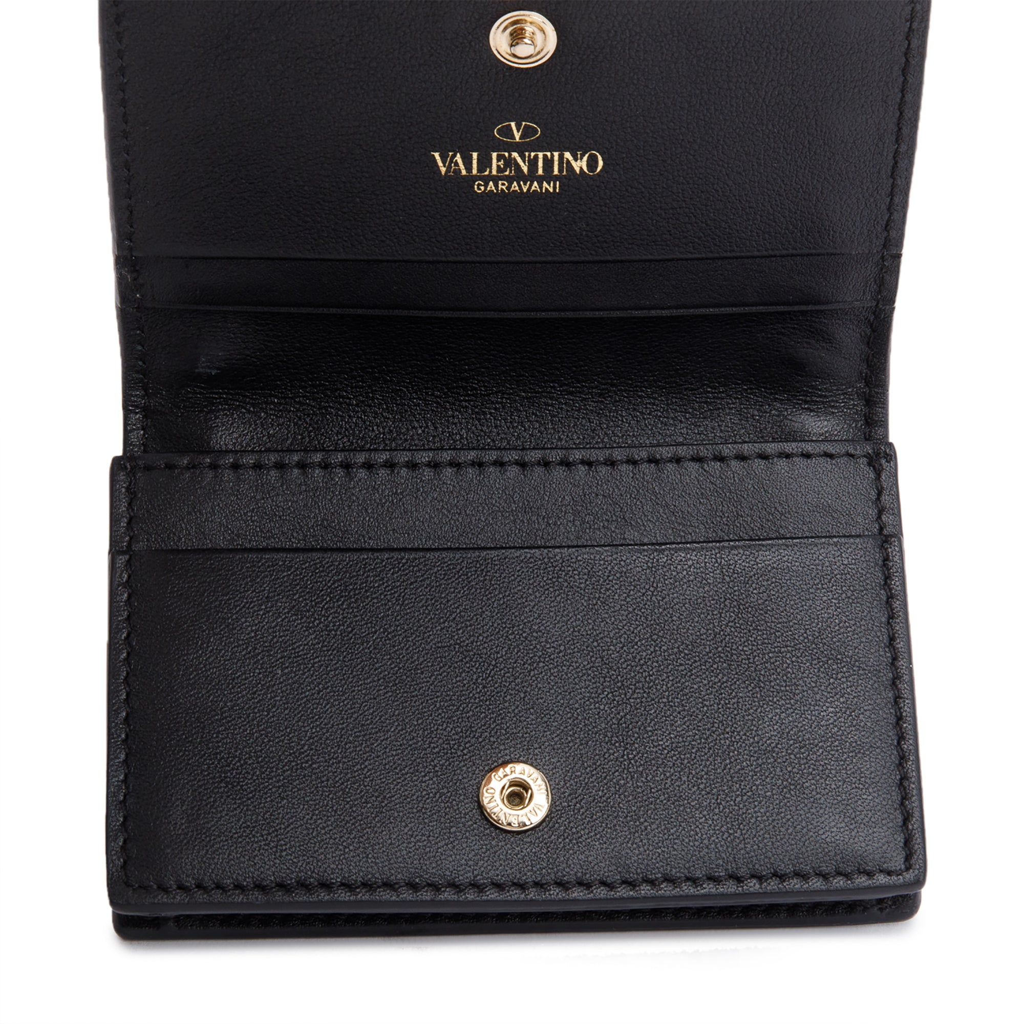 Valentino Black Calfskin Leather Rockstud Flap Card Holder Wallet