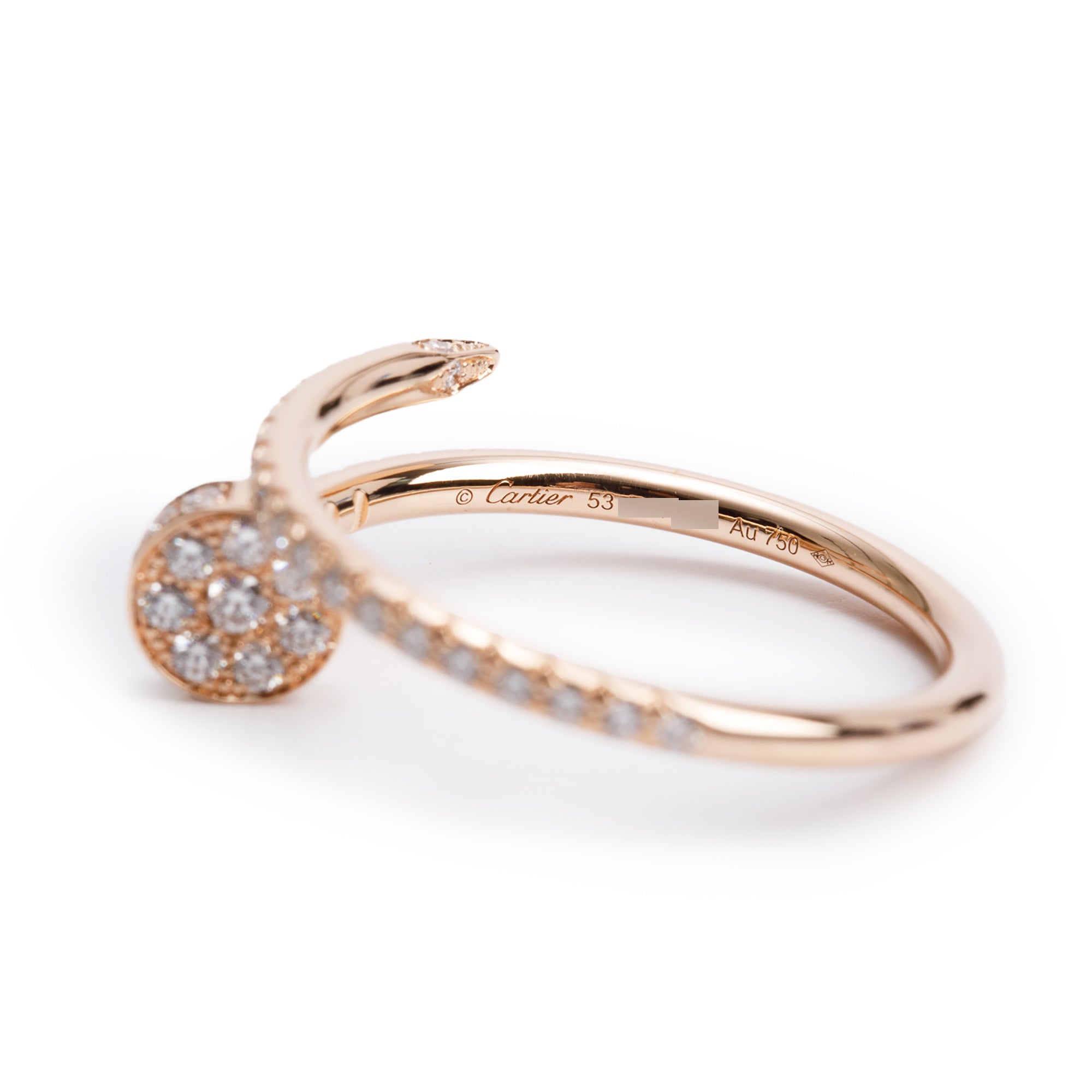 Cartier 18k Rose Gold Half-Paved Diamond Juste Un Clou Ring, Small Model Size 53 6.25 w/ Box, Receipt & Certificate
