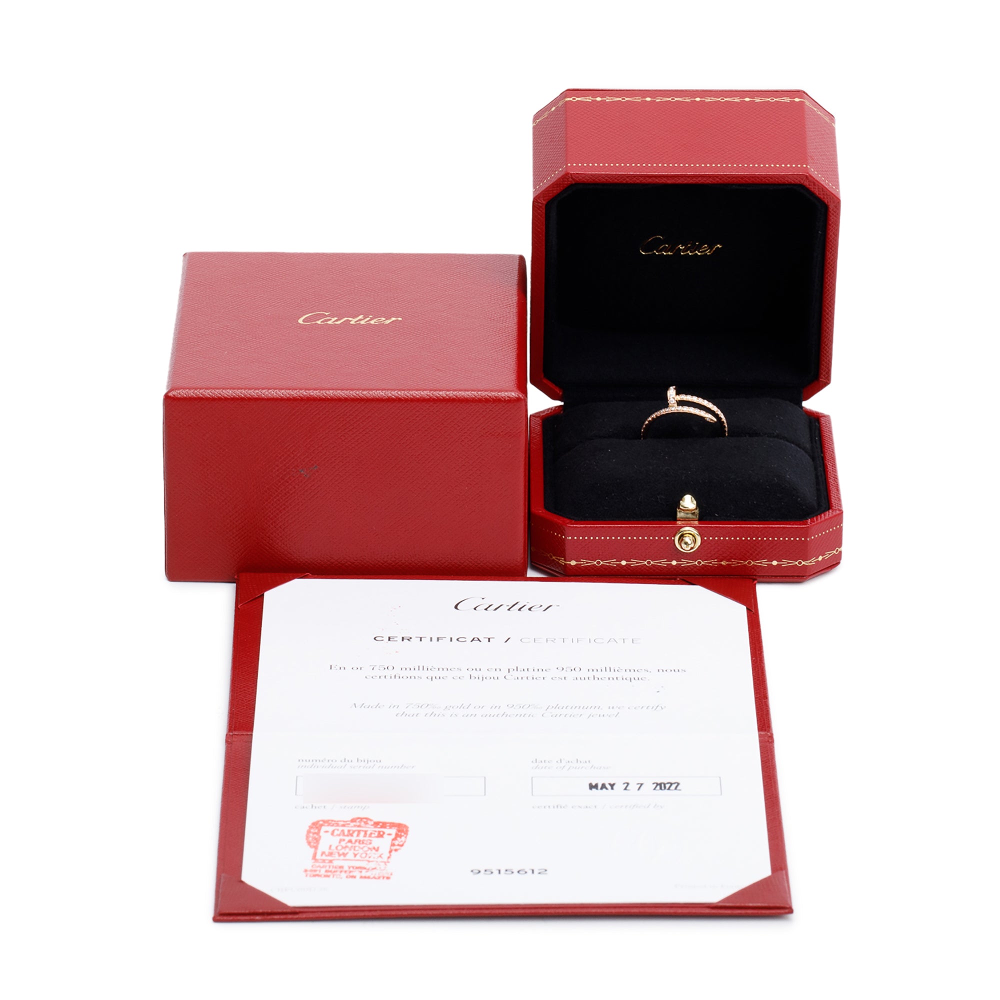 Cartier 18k Rose Gold Half-Paved Diamond Juste Un Clou Ring, Small Model Size 53 6.25 w/ Box, Receipt & Certificate