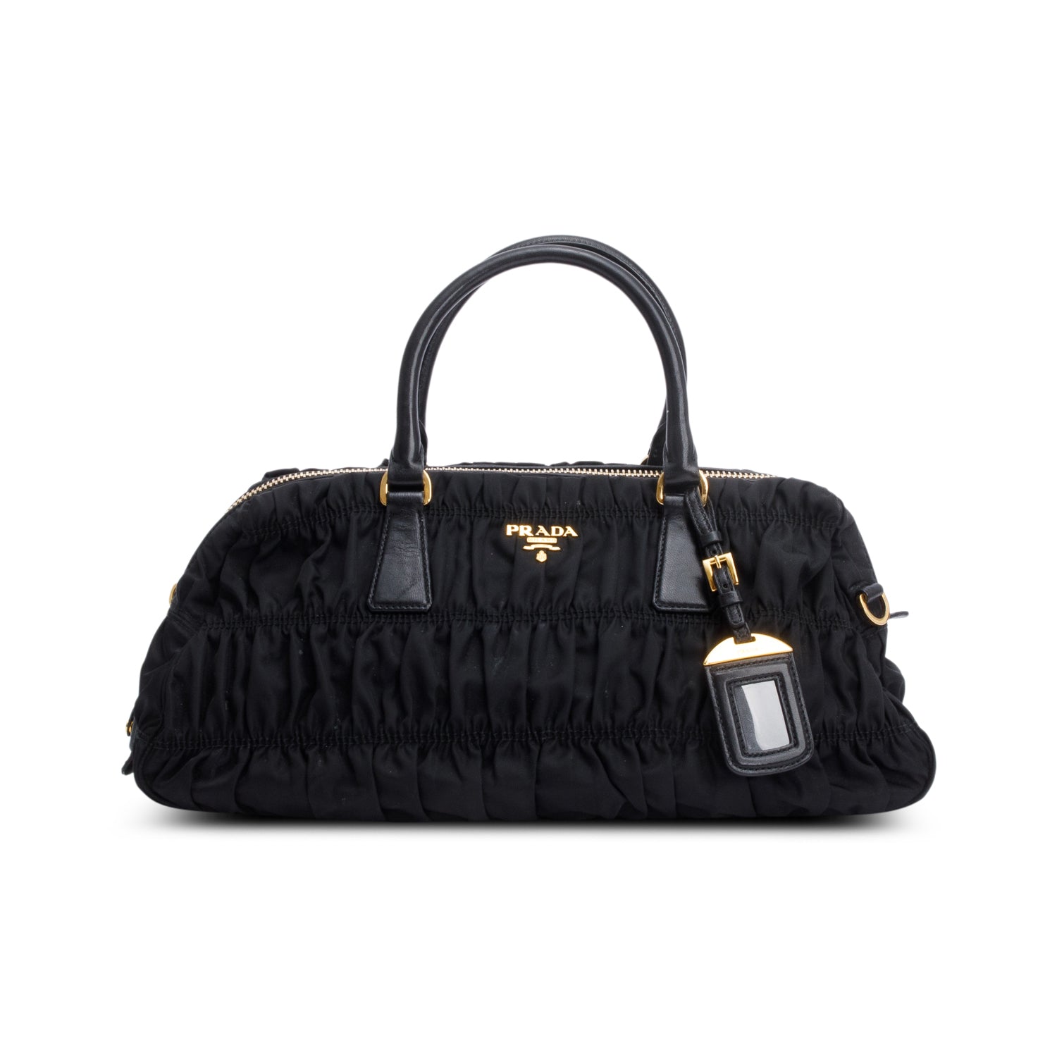 Prada Black Leather-Trimmed Tessuto Gaufre Tote w/ Strap