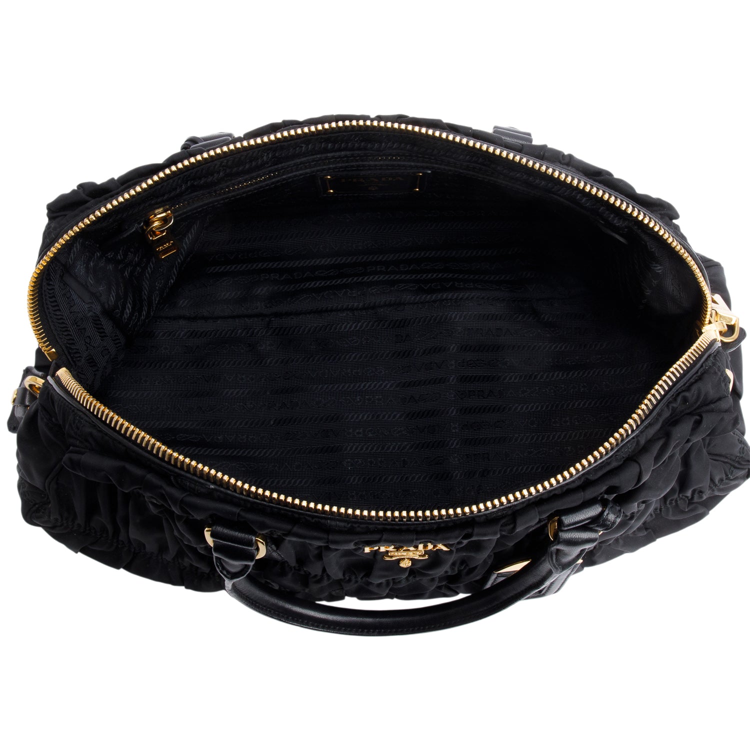 Prada Black Leather-Trimmed Tessuto Gaufre Tote w/ Strap