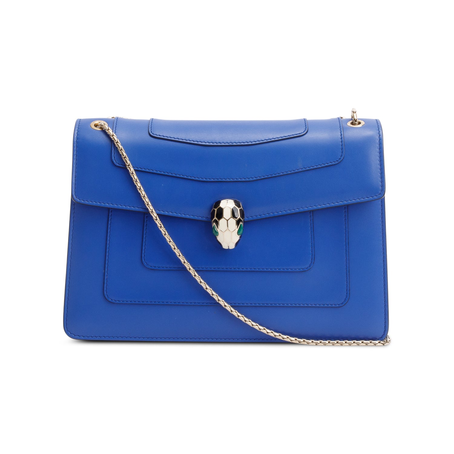 BVLGARI Blue Calfskin Leather Medium Serpenti Forever Bag