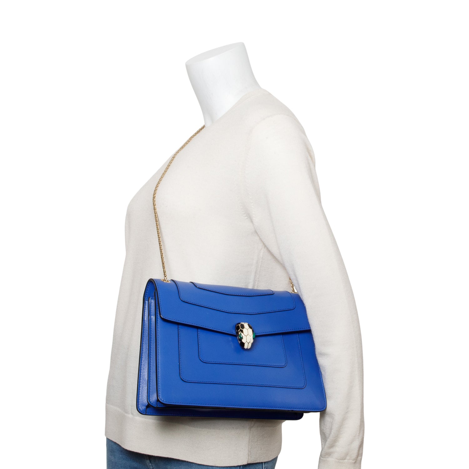 BVLGARI Blue Calfskin Leather Medium Serpenti Forever Bag