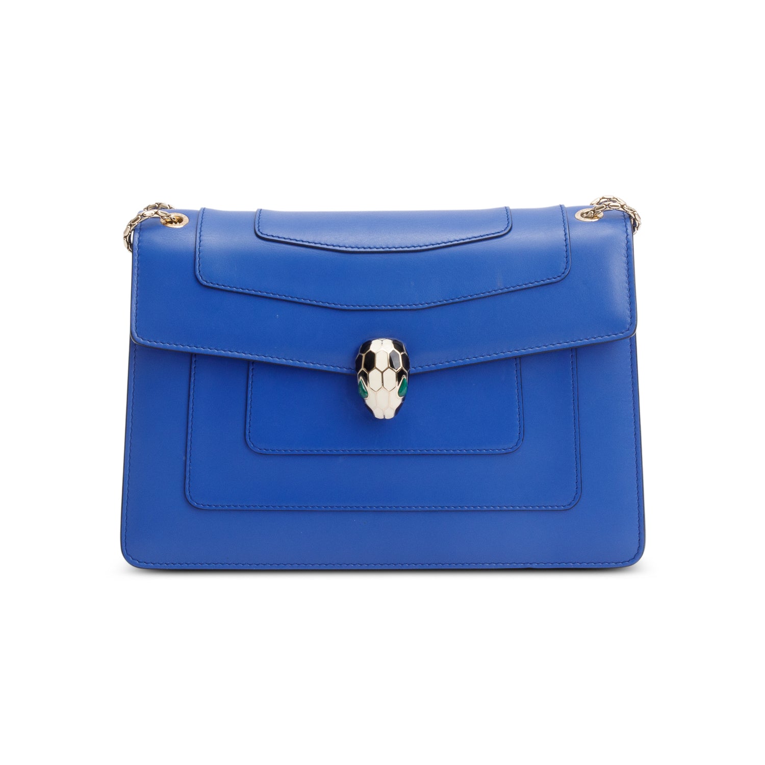 BVLGARI Blue Calfskin Leather Medium Serpenti Forever Bag