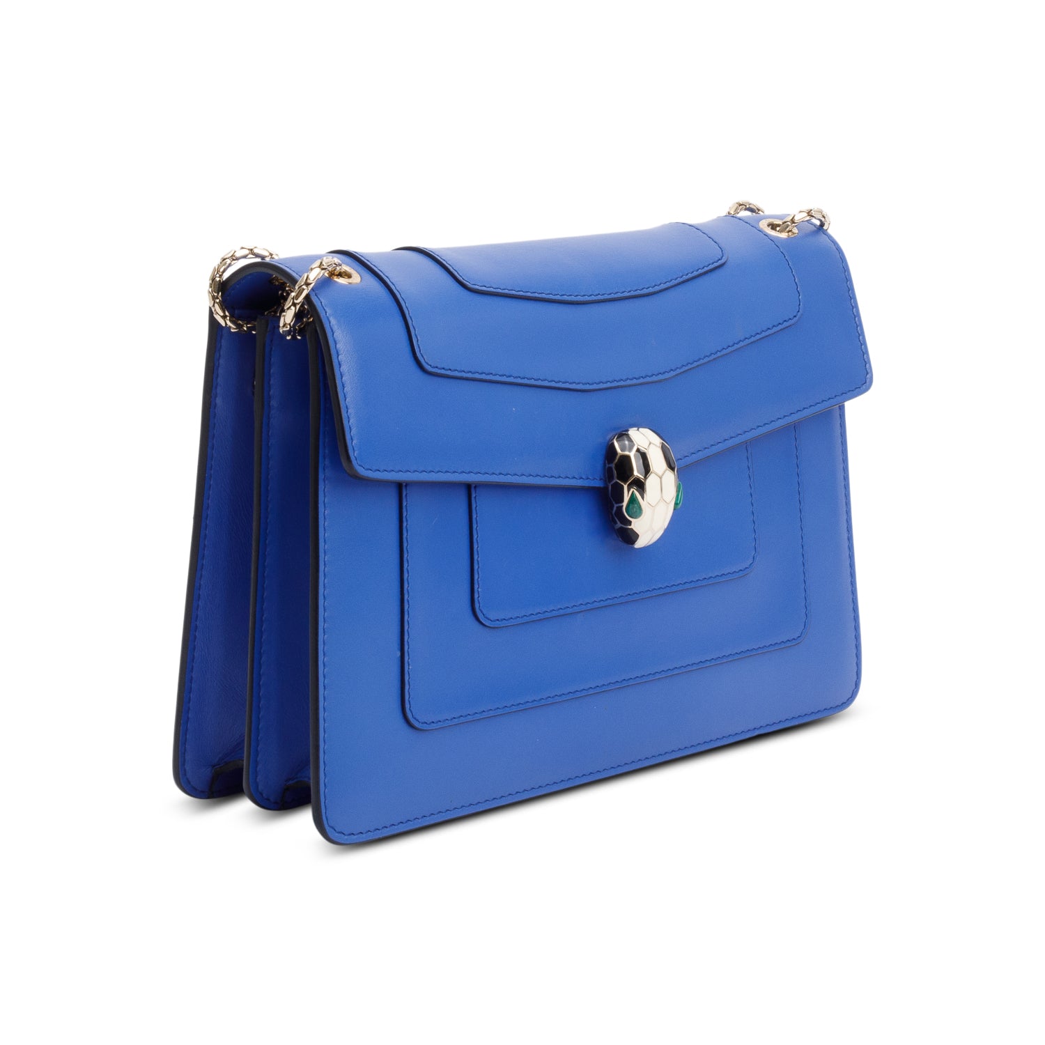 BVLGARI Blue Calfskin Leather Medium Serpenti Forever Bag
