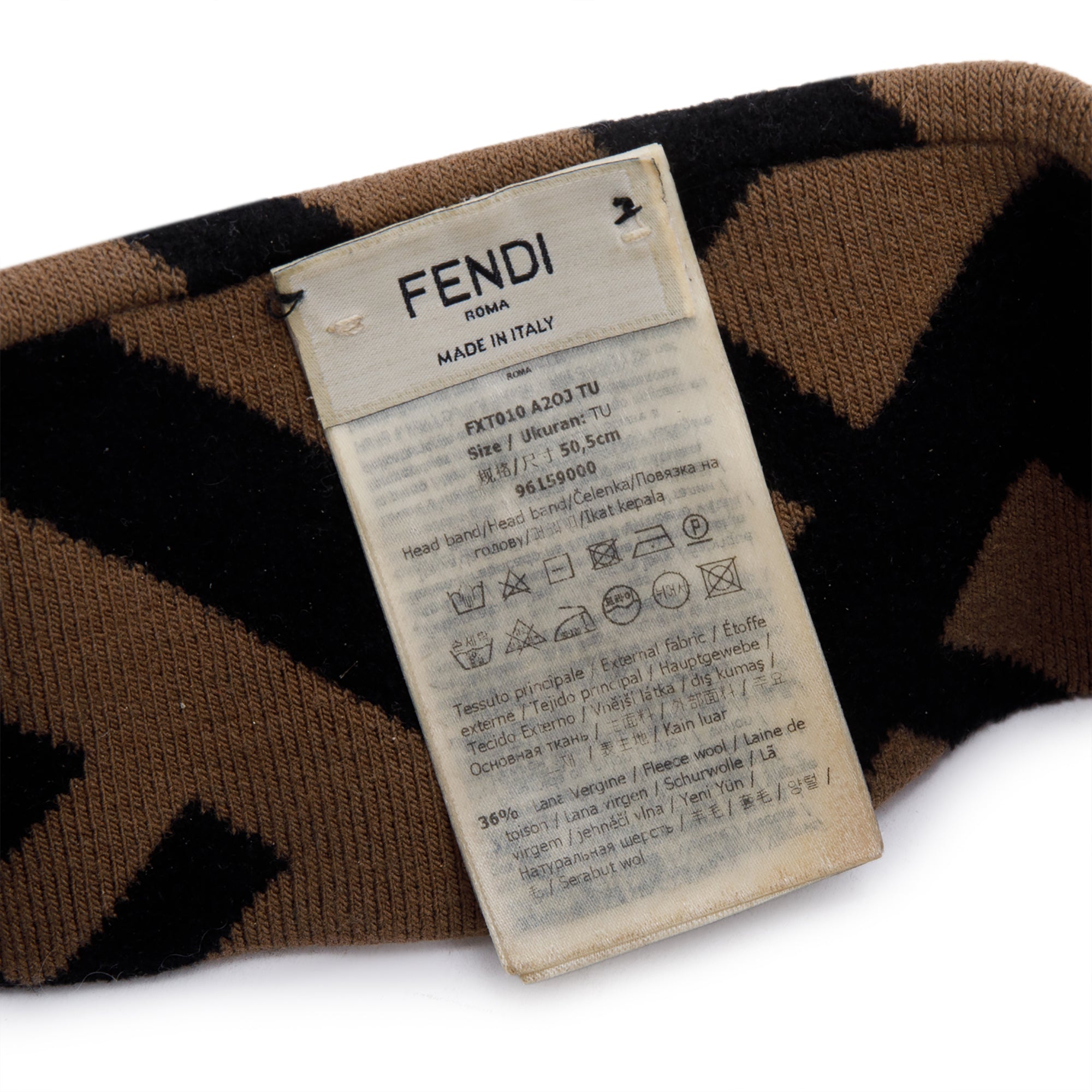 Fendi Brown Wool Zucca FF Logo Headband w/ Receipt