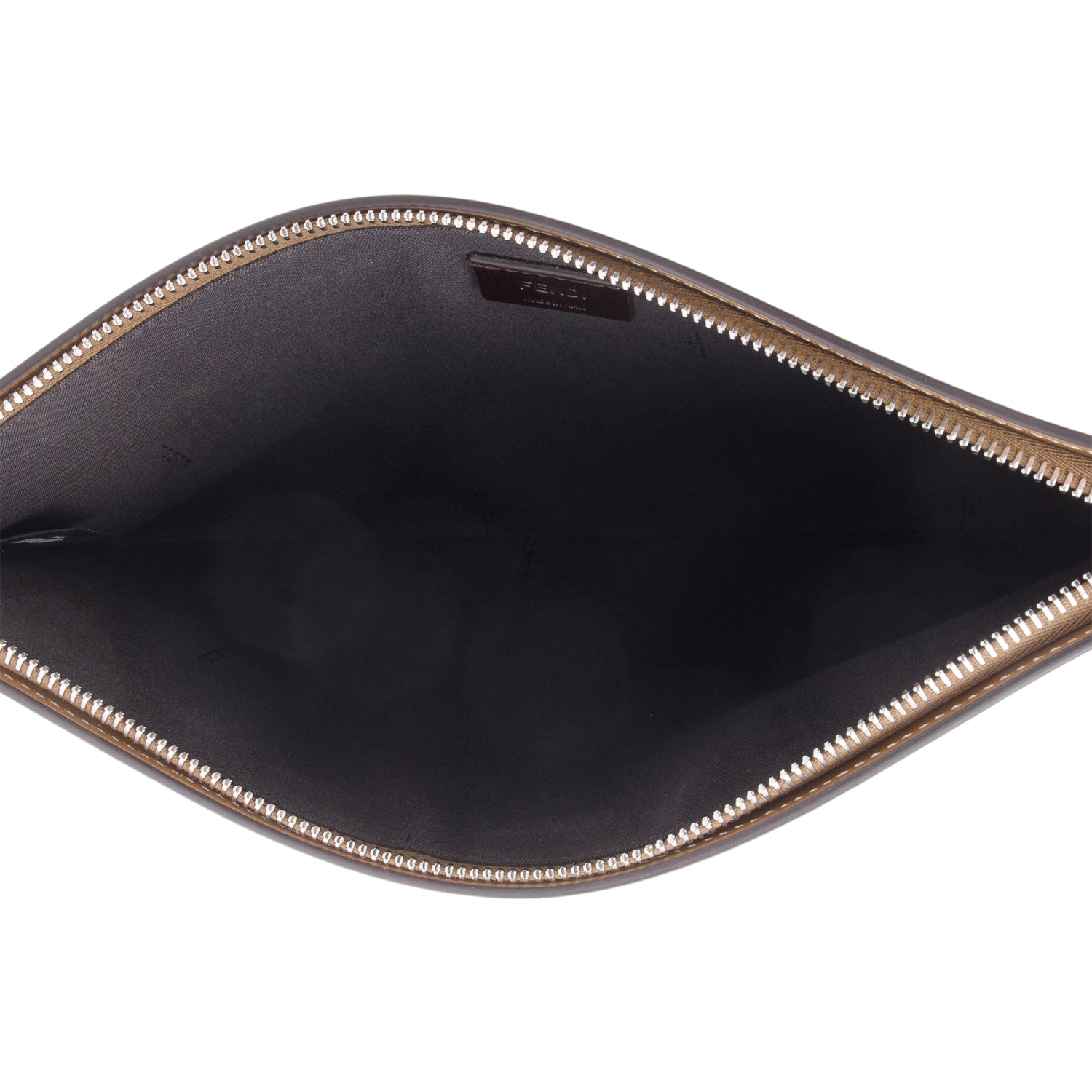 Fendi Brown FF Zucca Canvas Beige Leather Large Flat Pouch